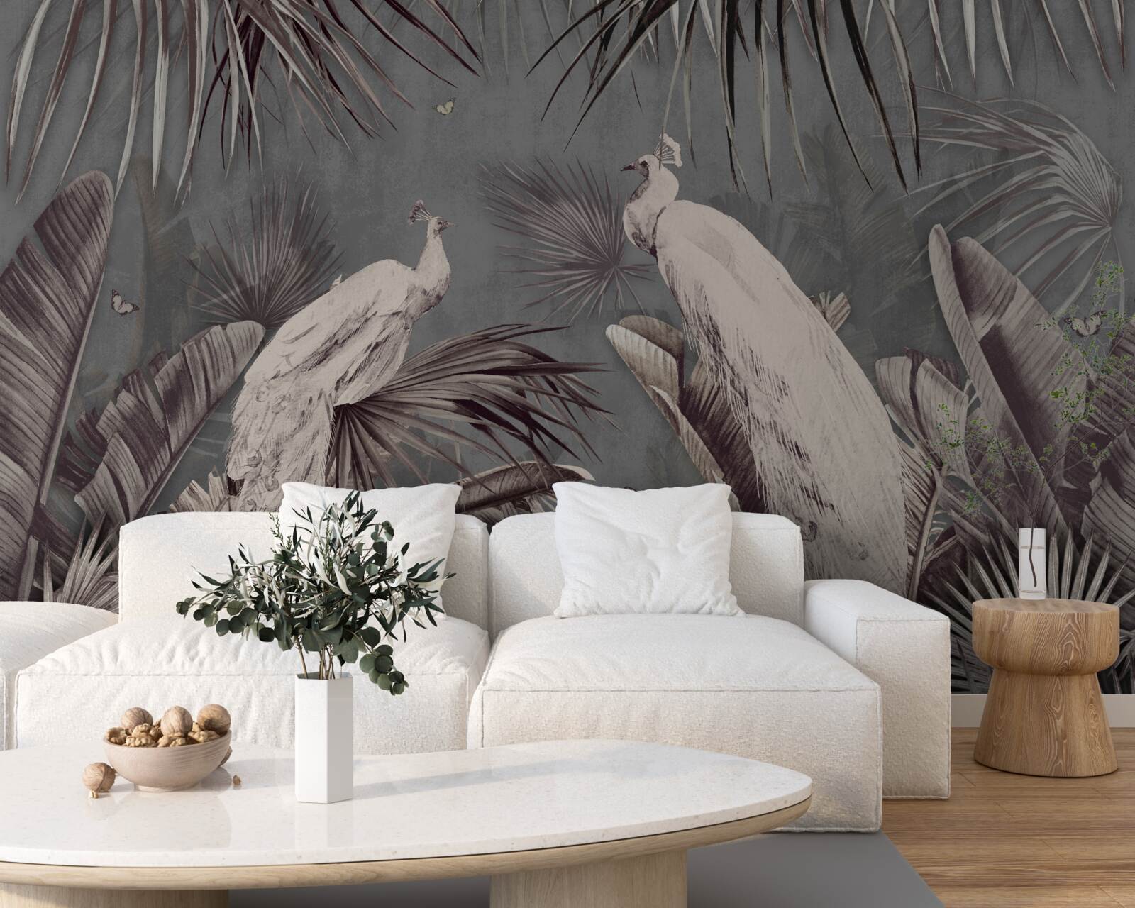 Фотошпалери білі павичі готуються до дощу