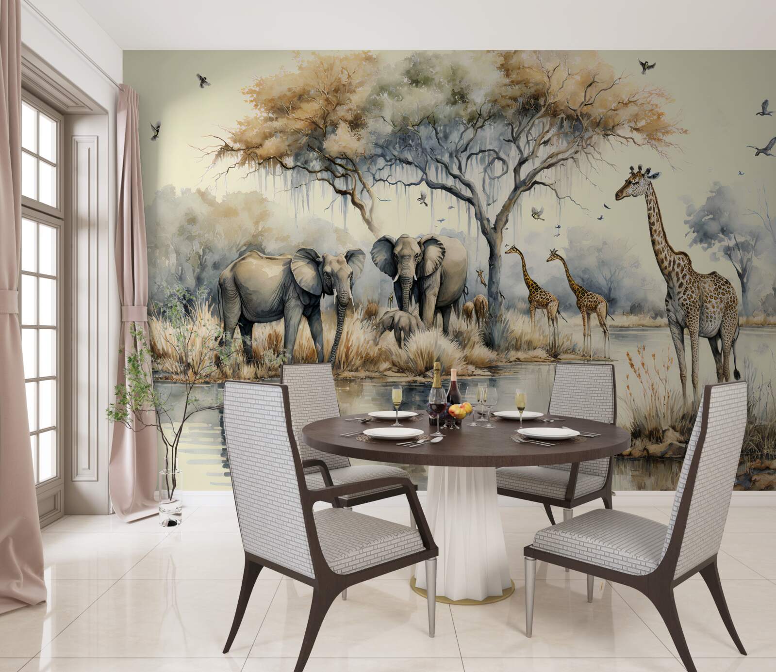 Фотошпалери африканські тварини біля ставка