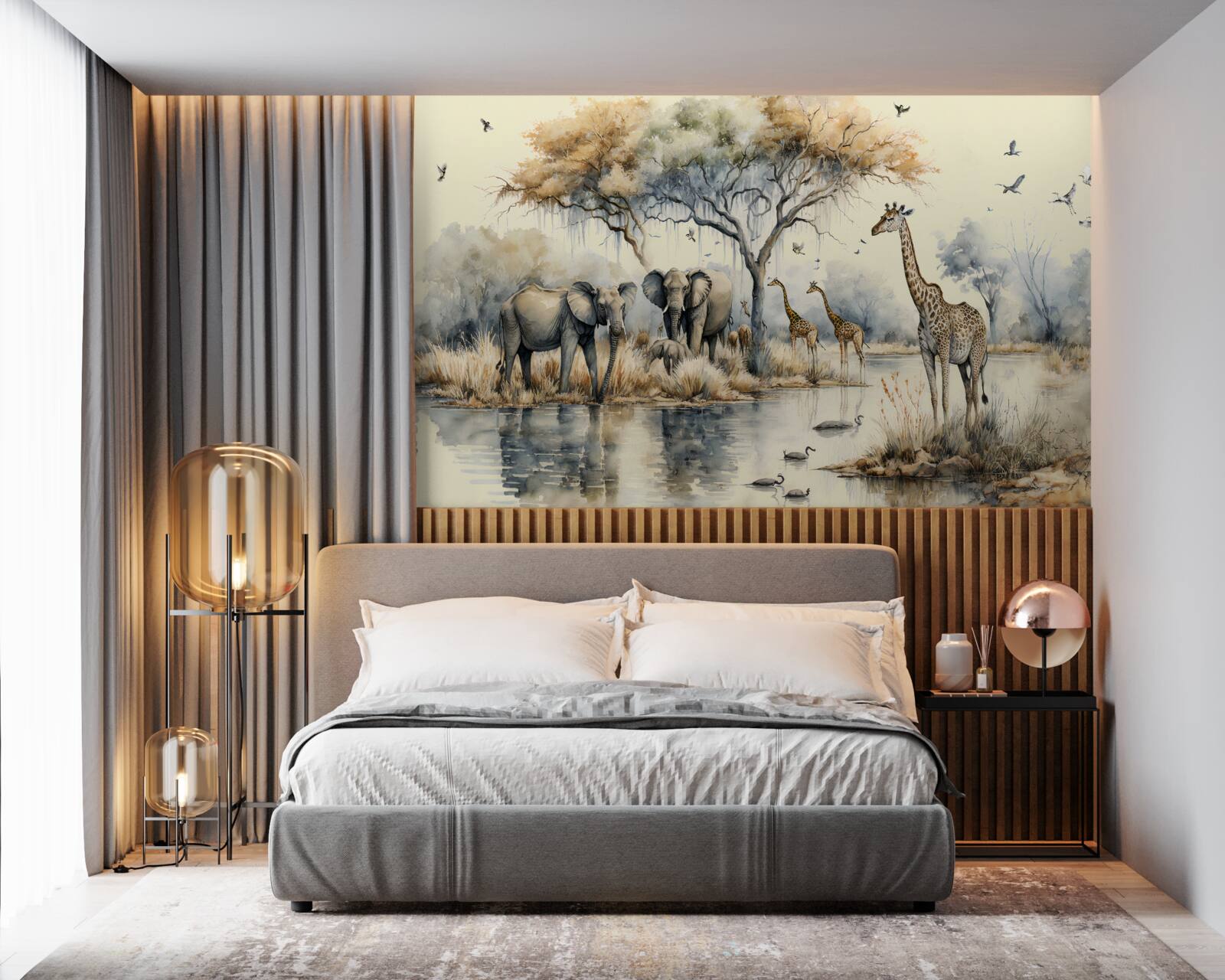 Фотошпалери африканські тварини біля ставка