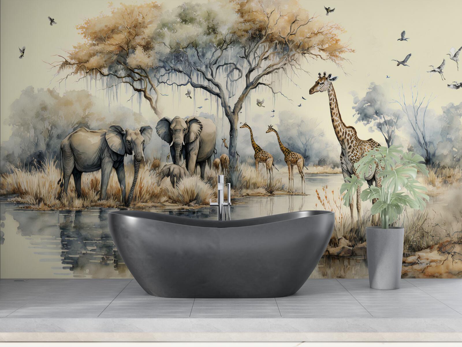 Фотошпалери африканські тварини біля ставка