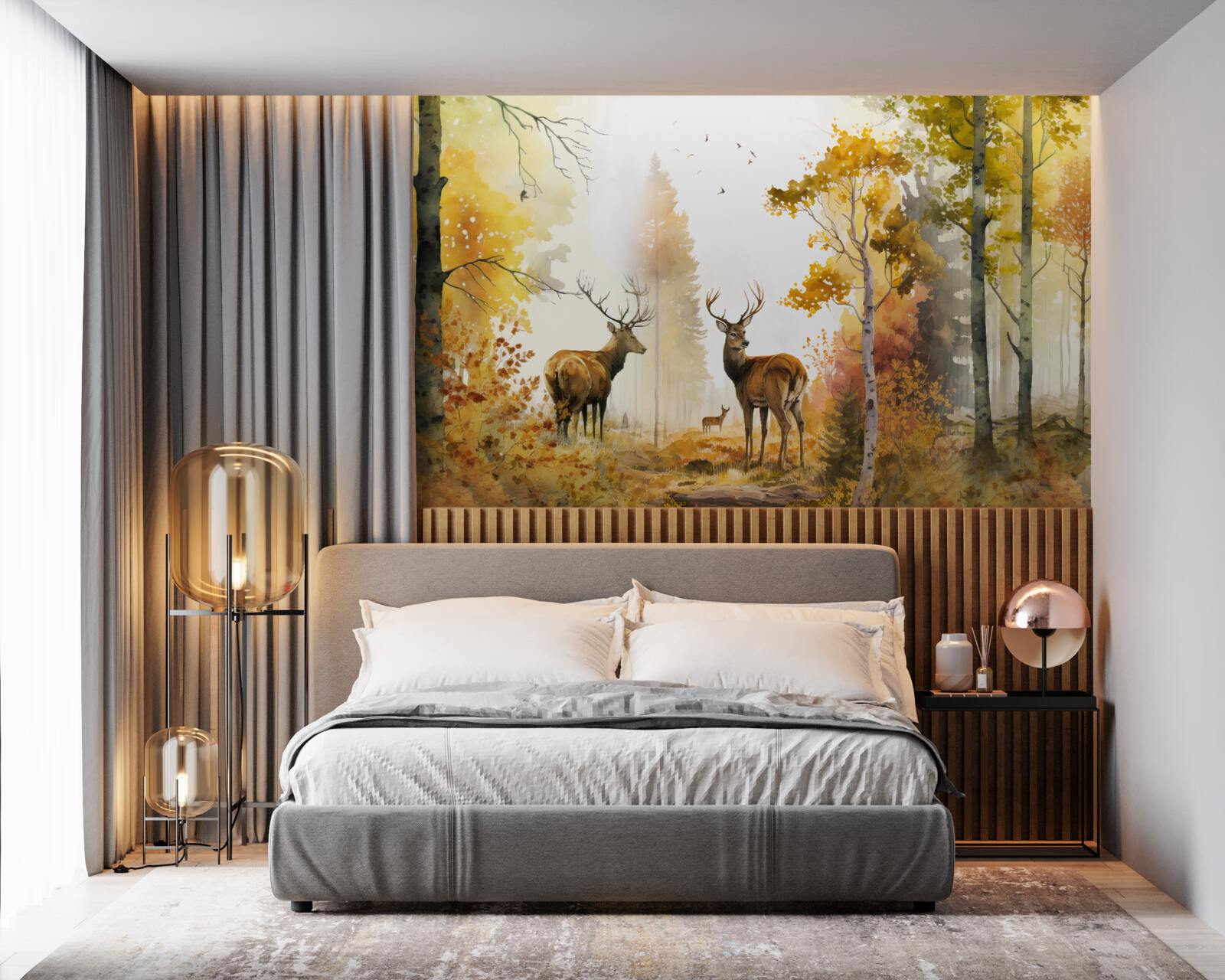 Фотошпалери осінній ліс стає зоною прогулянок для оленів