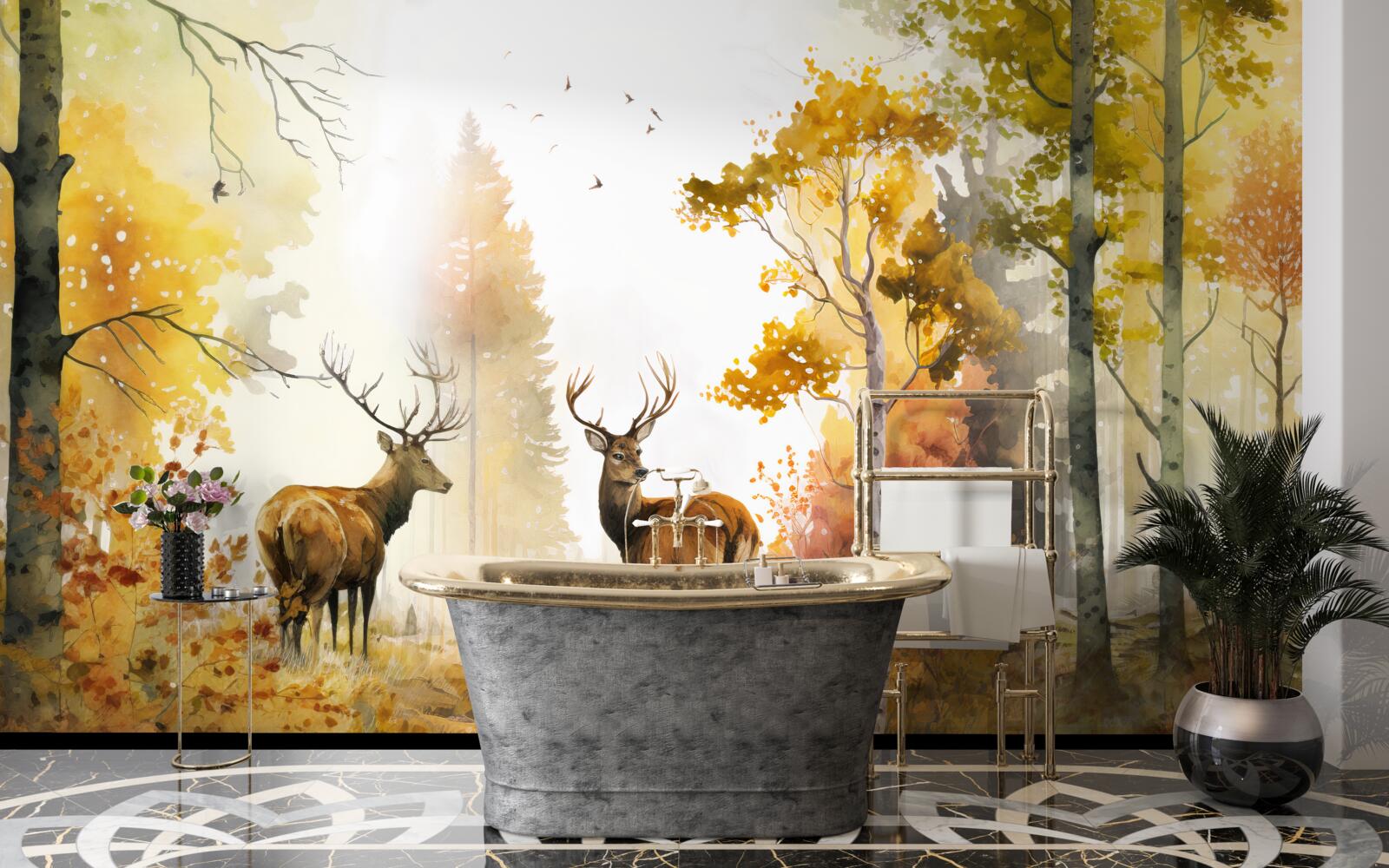 Фотошпалери осінній ліс стає зоною прогулянок для оленів