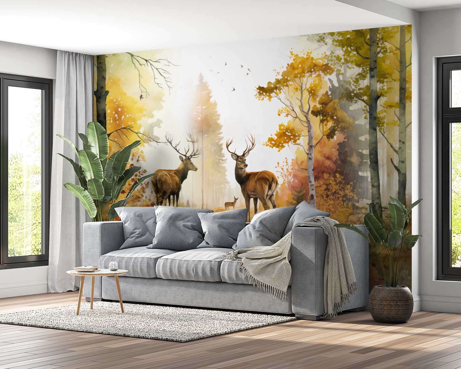 Фотошпалери осінній ліс стає зоною прогулянок для оленів