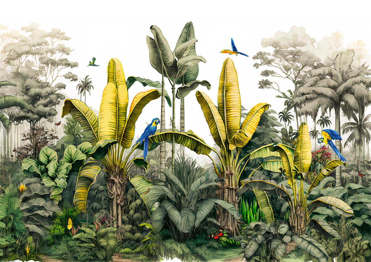 Фотошпалери золоте листя папороті виблискує в зеленому лісі