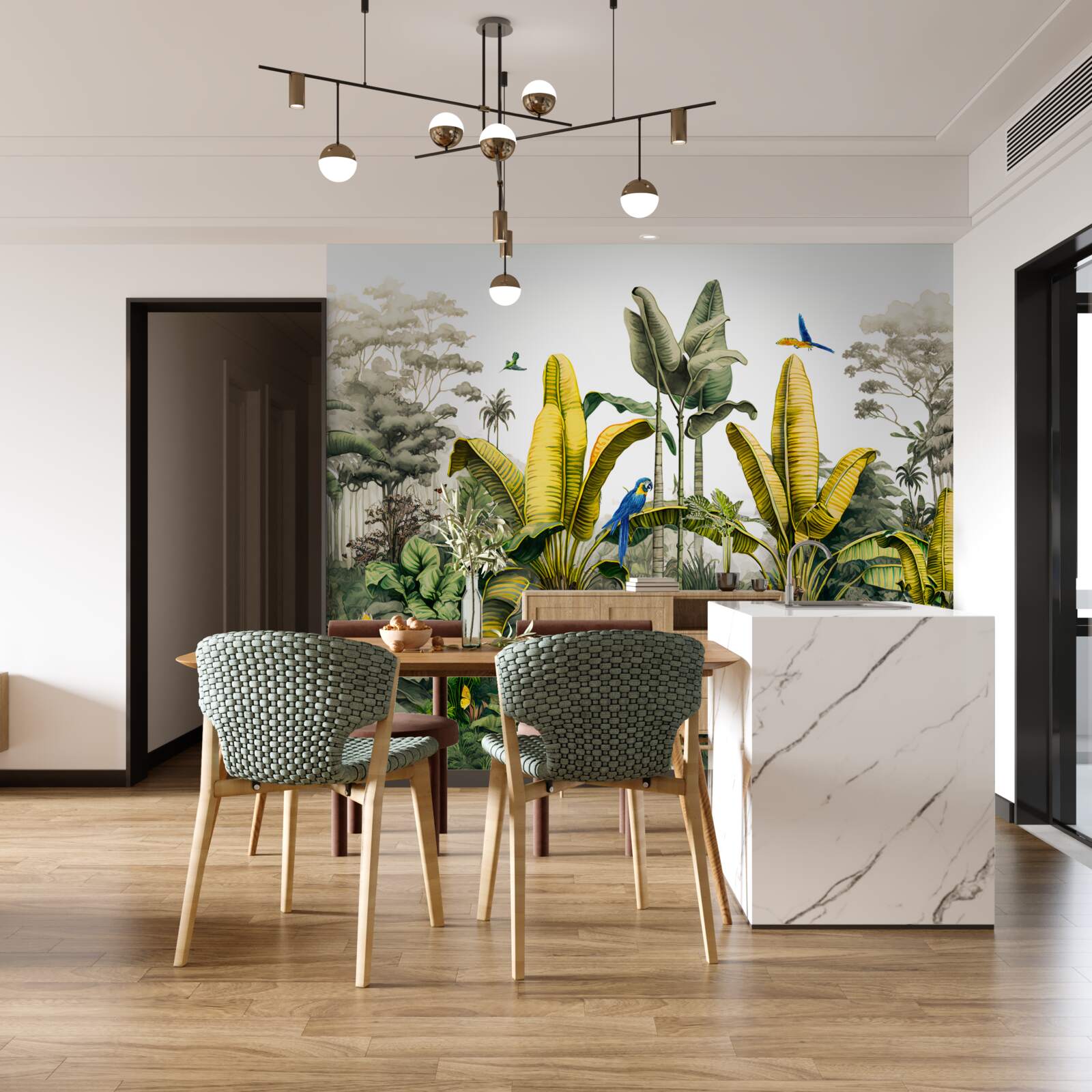 Фотошпалери золоте листя папороті виблискує в зеленому лісі