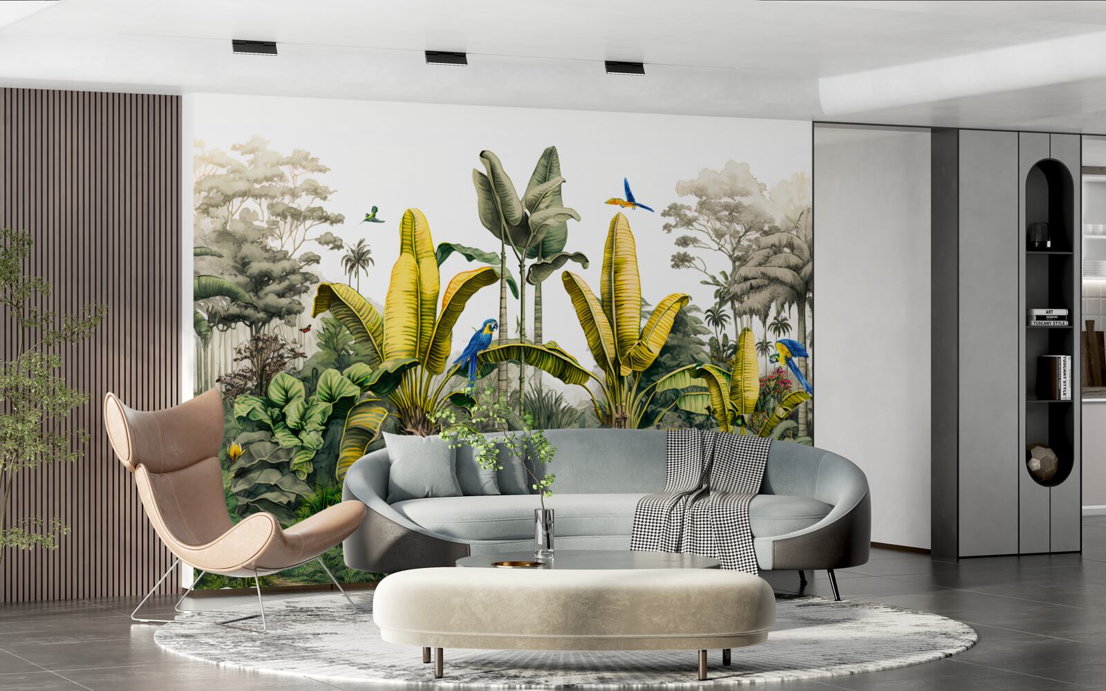 Фотошпалери золоте листя папороті виблискує в зеленому лісі