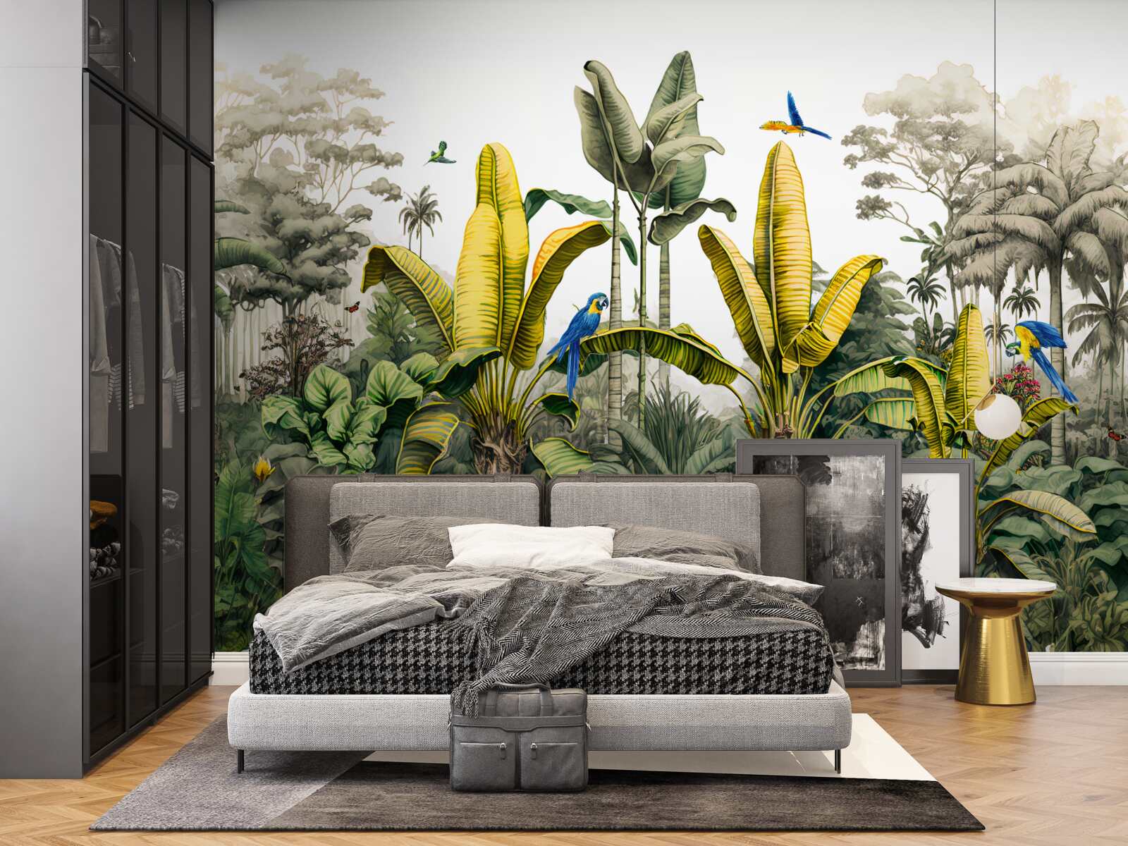 Фотошпалери золоте листя папороті виблискує в зеленому лісі