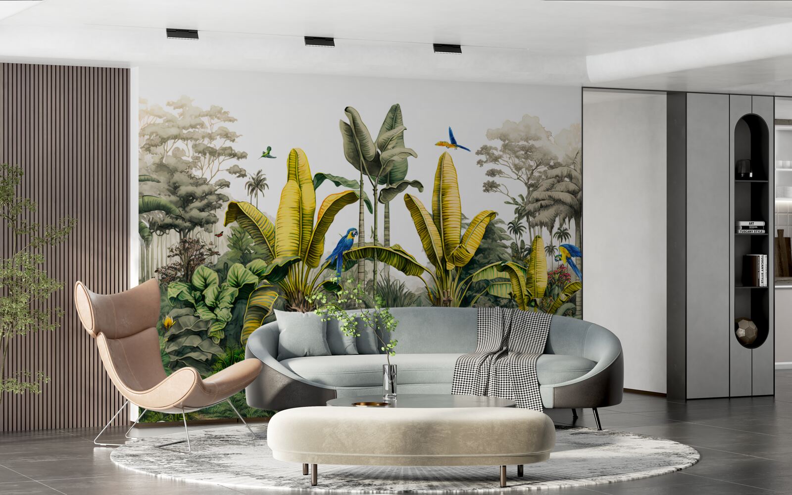 Фотошпалери золоте листя папороті виблискує в зеленому лісі