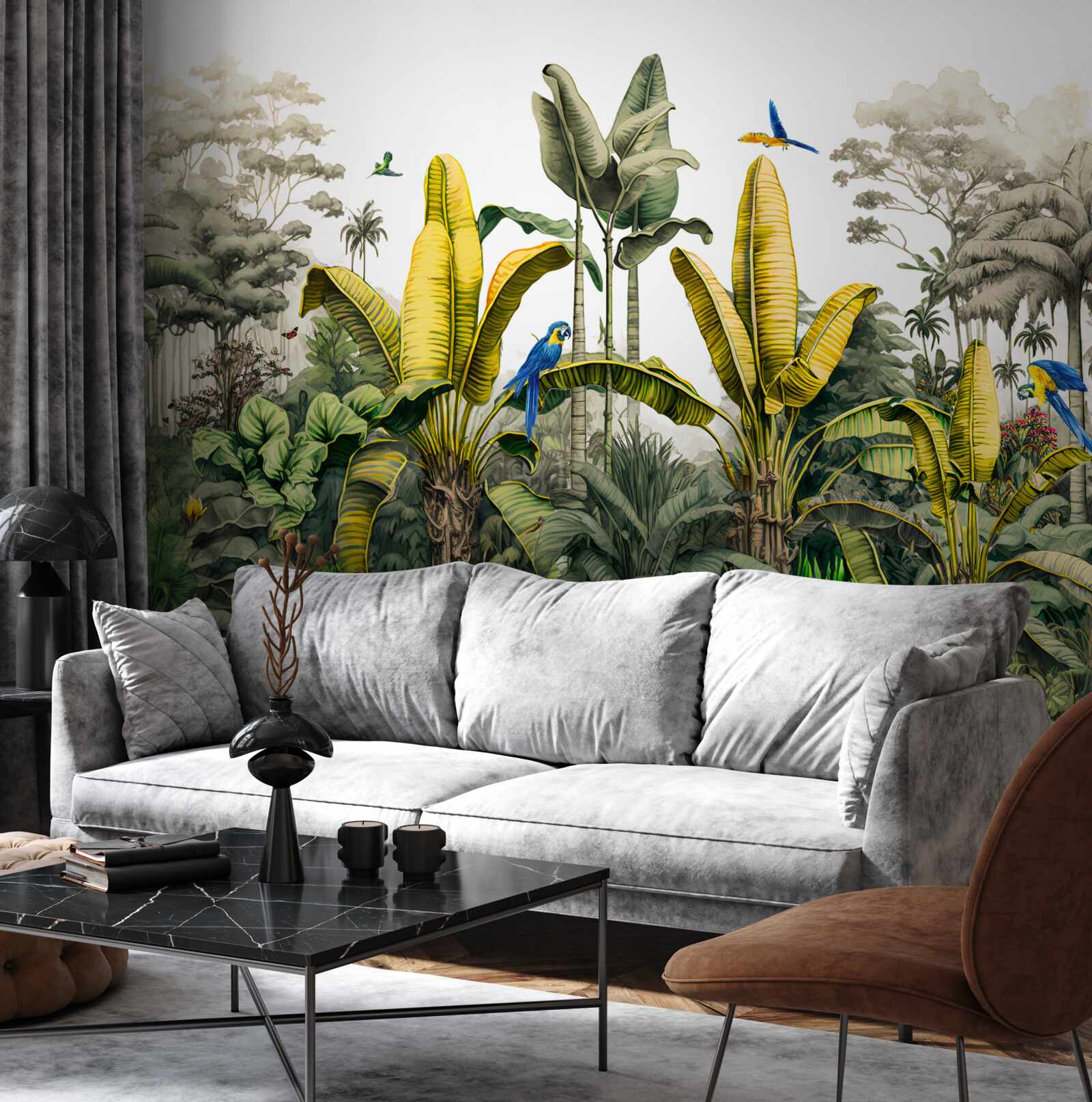 Фотошпалери золоте листя папороті виблискує в зеленому лісі