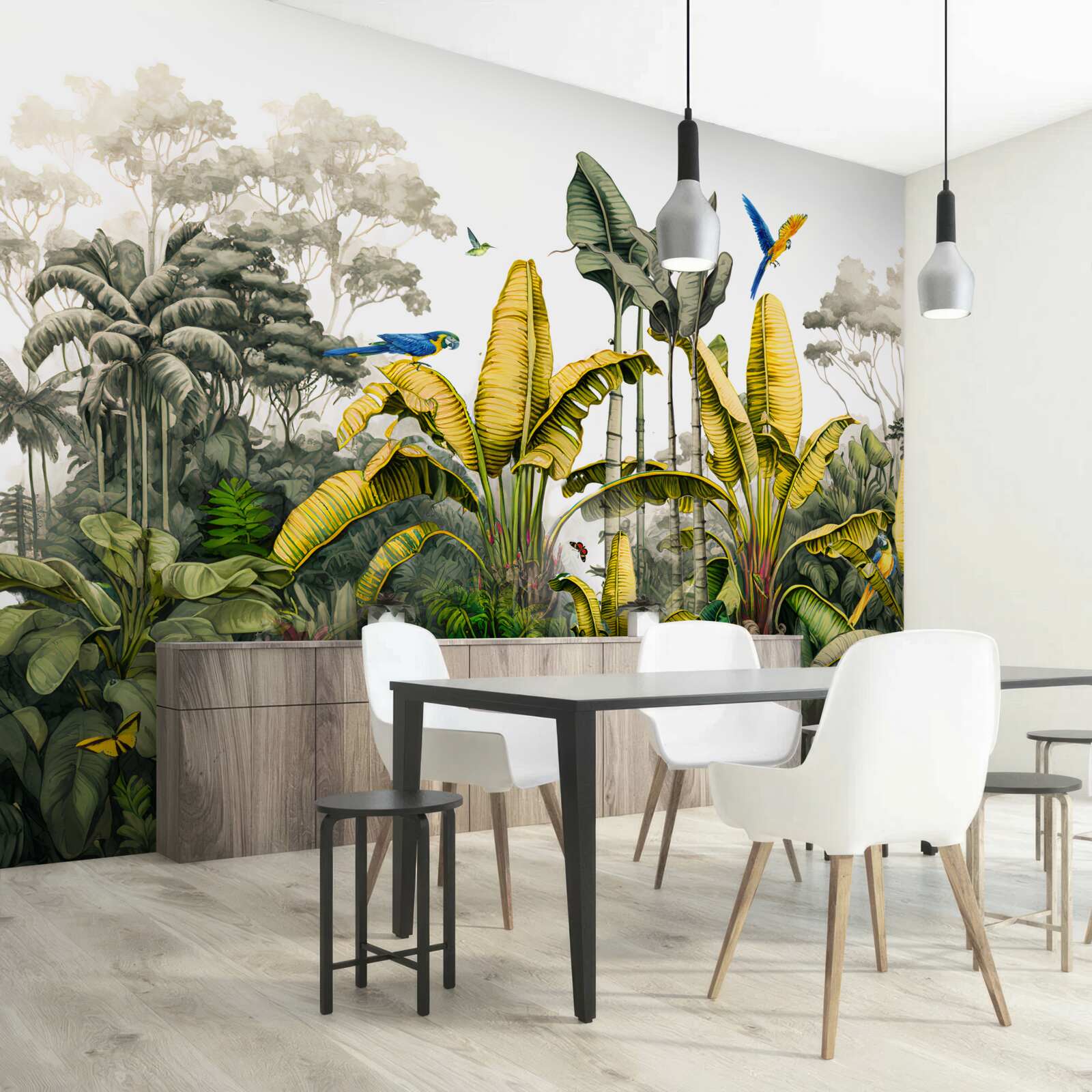 Фотошпалери великі гілки золотистої папороті в тропічному лісі