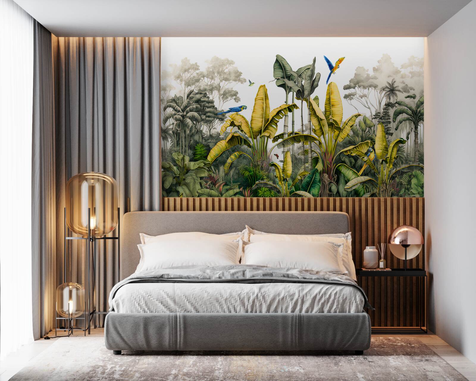 Фотошпалери великі гілки золотистої папороті в тропічному лісі