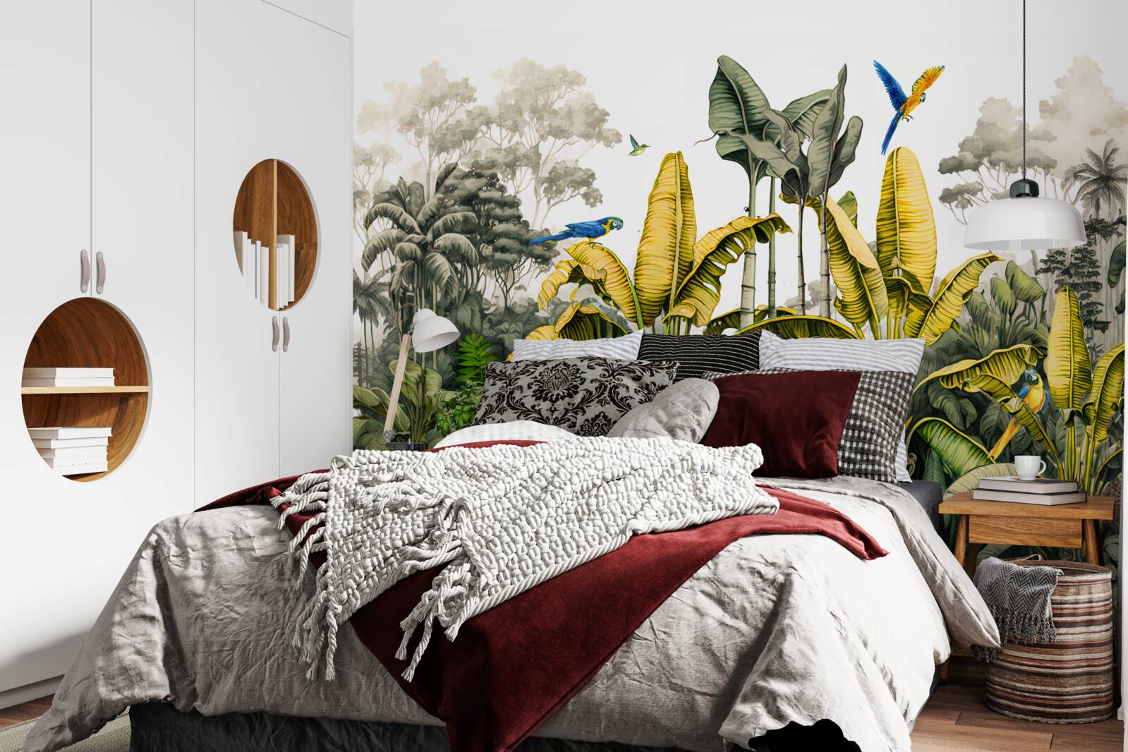 Фотошпалери великі гілки золотистої папороті в тропічному лісі