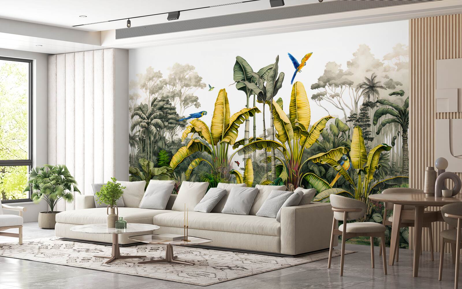 Фотошпалери великі гілки золотистої папороті в тропічному лісі