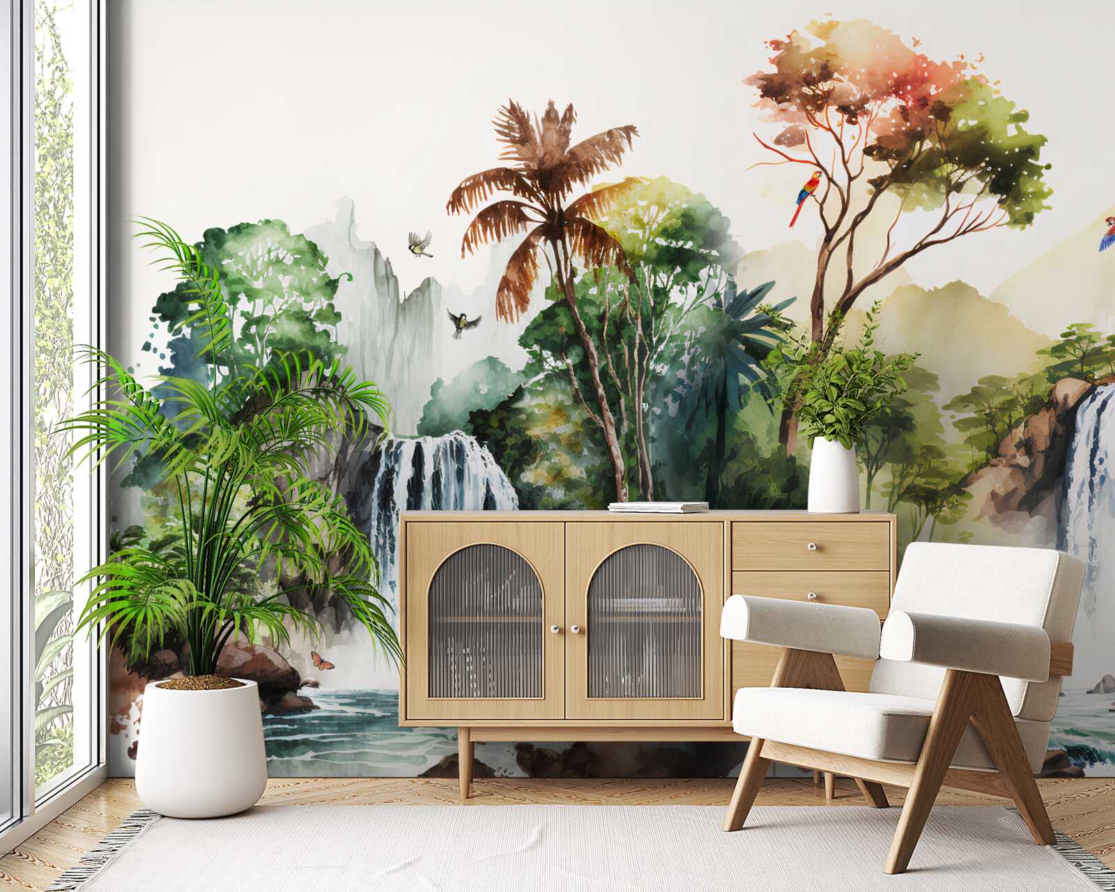 Фотошпалери у тропічному лісі є водоспади