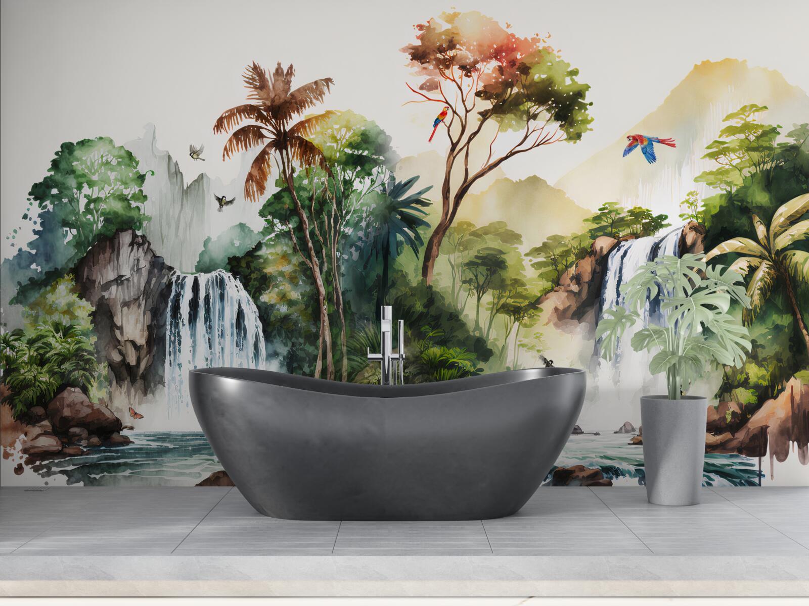 Фотошпалери у тропічному лісі є водоспади