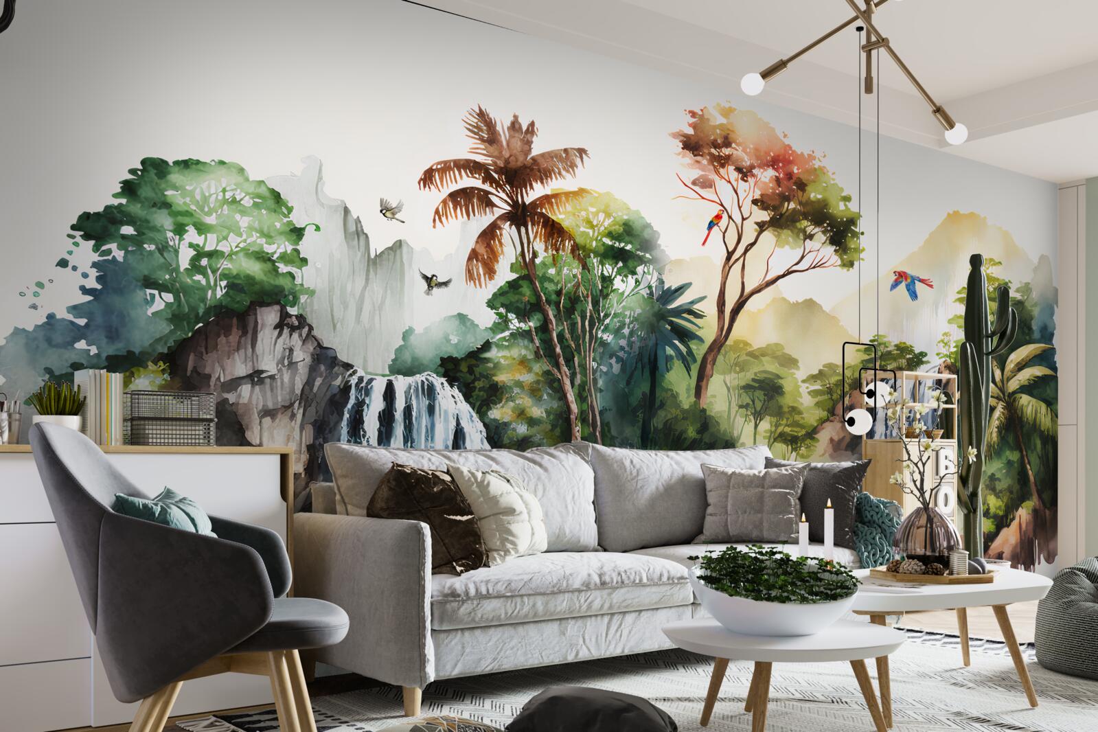 Фотошпалери у тропічному лісі є водоспади