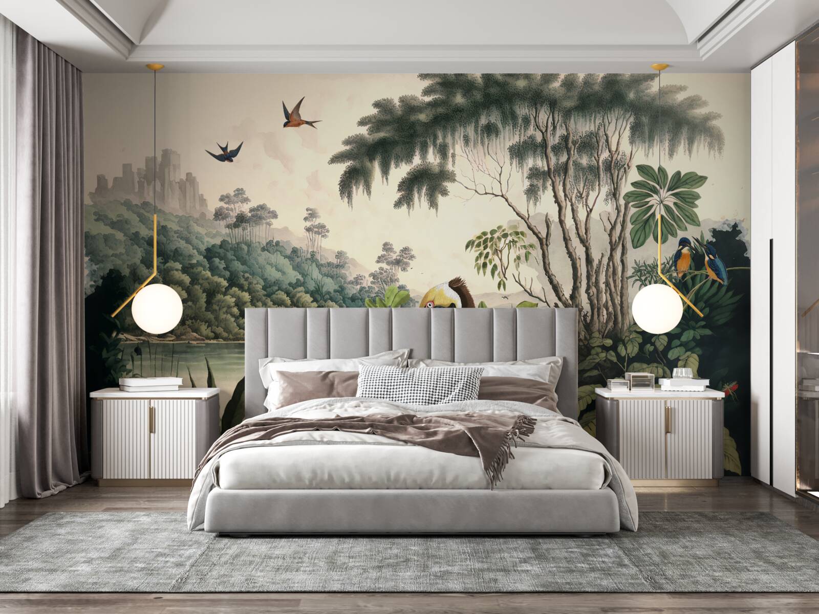 Фотошпалери пелікан шукає їжу в озерних водах