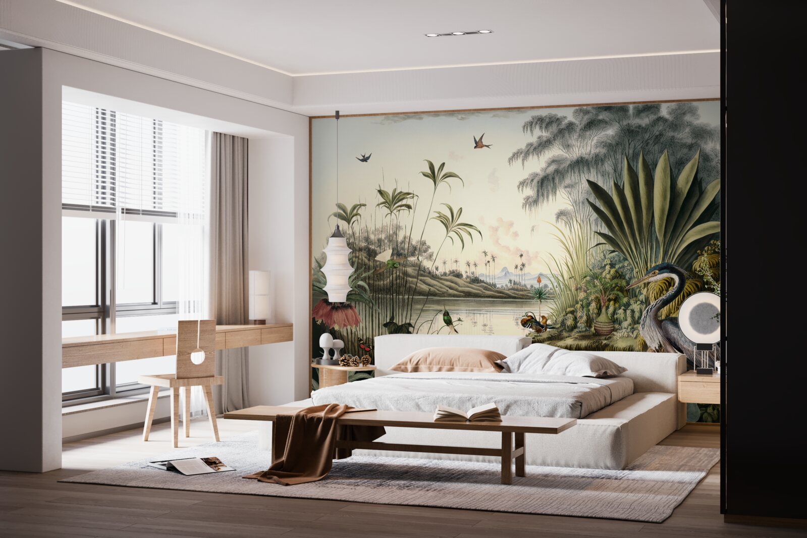 Фотошпалери Журавель біля зеленуватого ставка