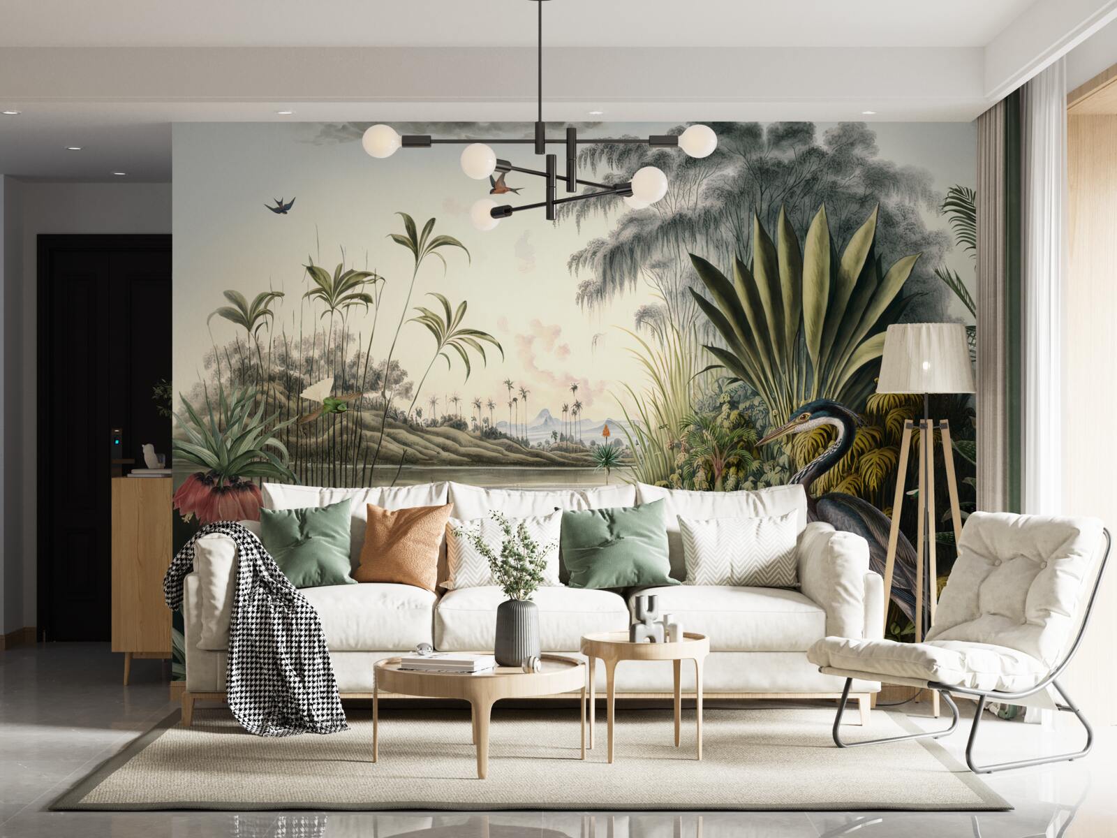 Фотошпалери Журавель біля зеленуватого ставка