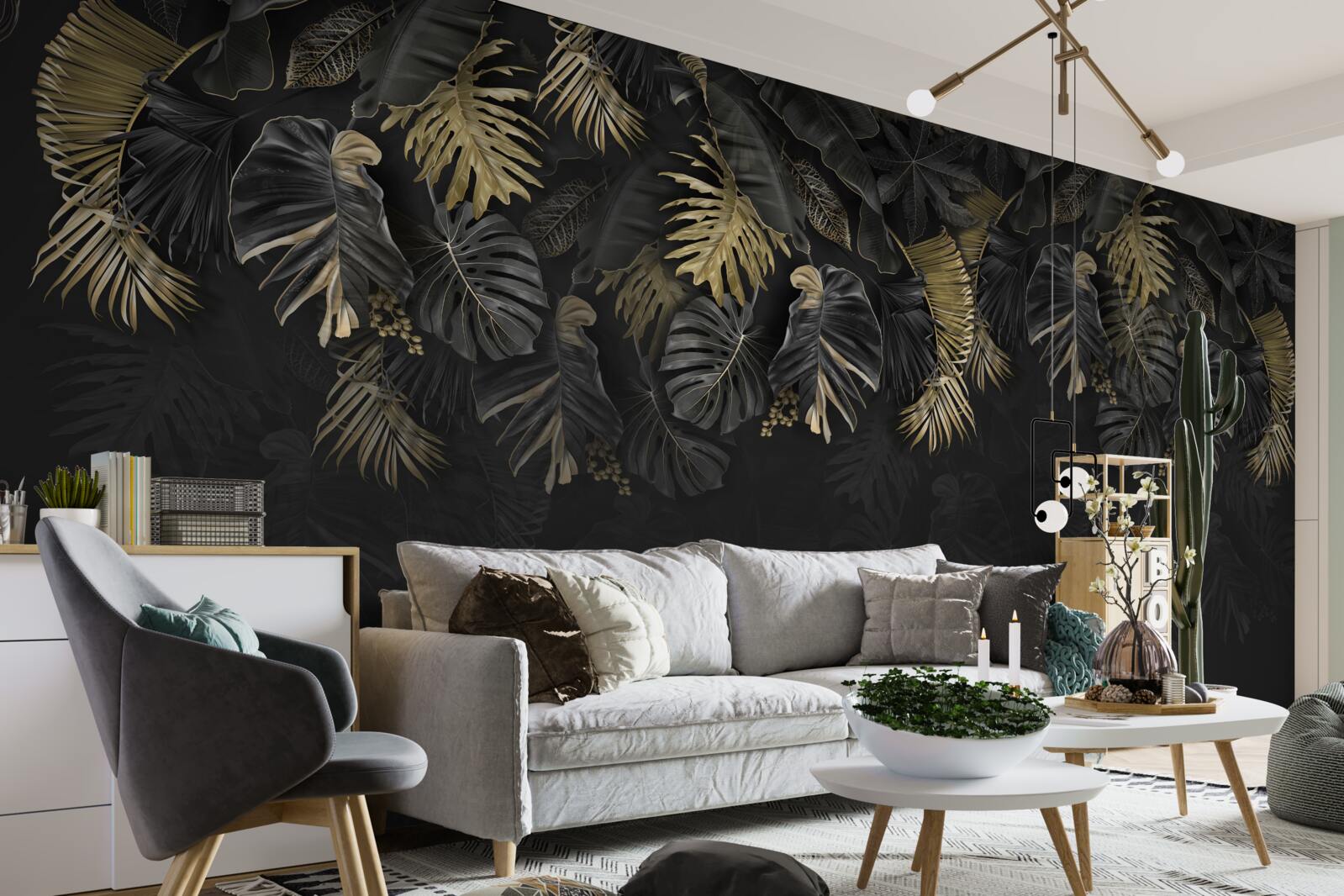 Фотошпалери нічна папороть, пофарбована у відтінки золота та зелені