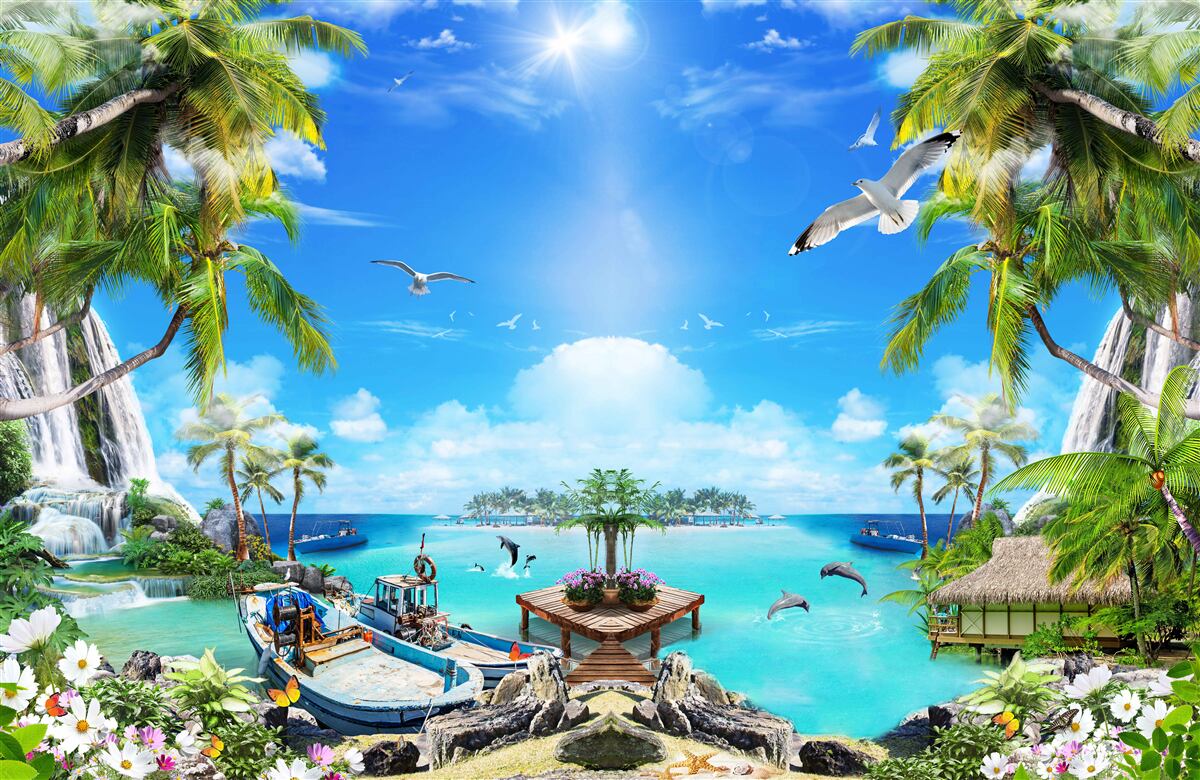 Фотошпалери кораблі на берегах тропіків