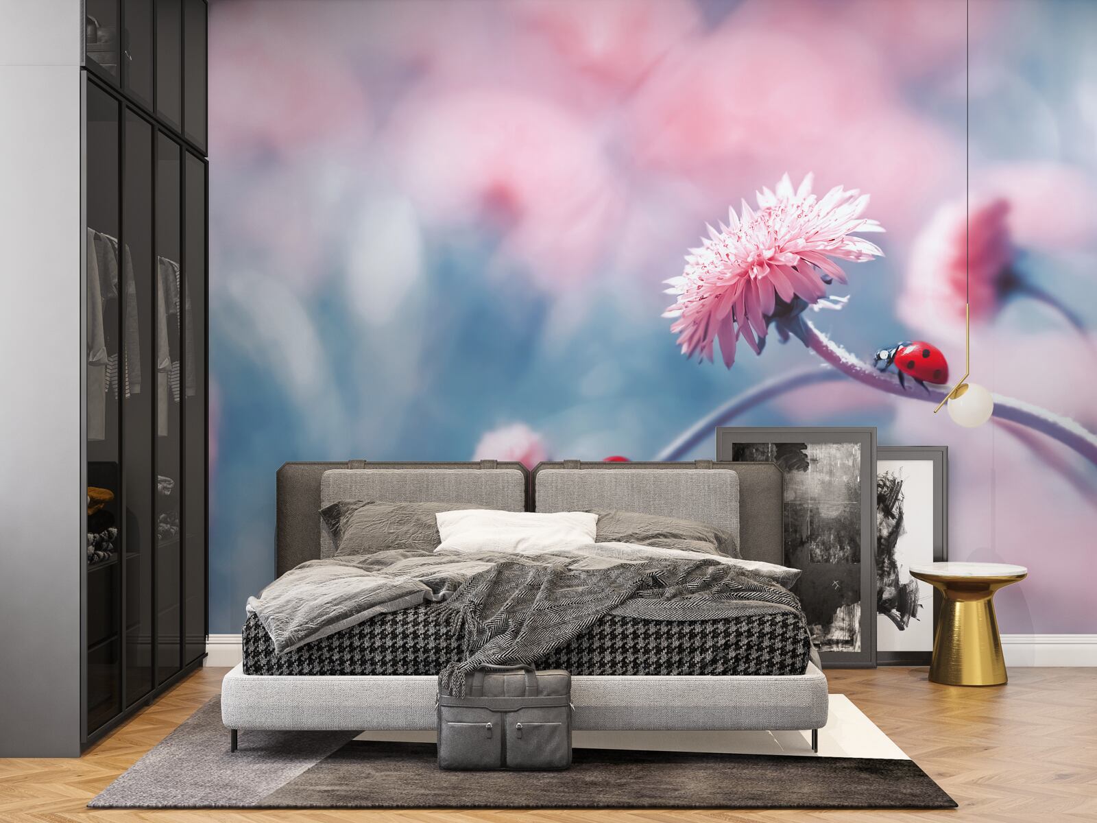 Фотошпалери корови, що належать богу, на рожевих квітах