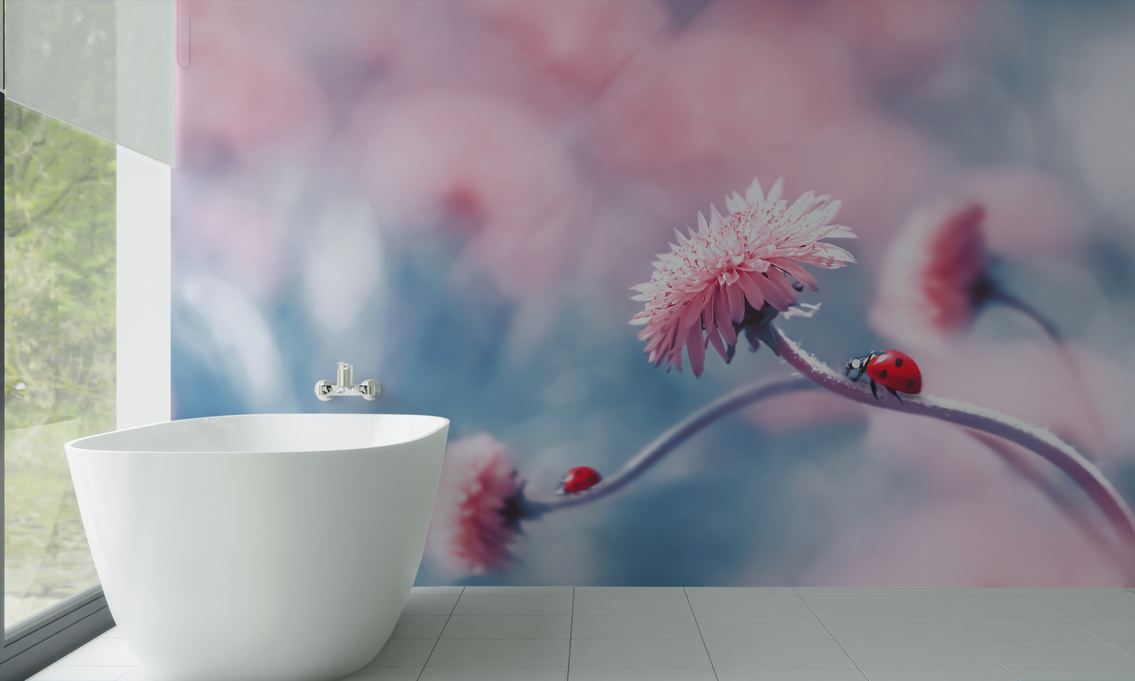 Фотошпалери корови, що належать богу, на рожевих квітах