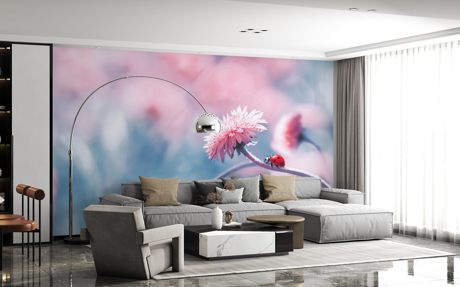 Фотошпалери корови, що належать богу, на рожевих квітах