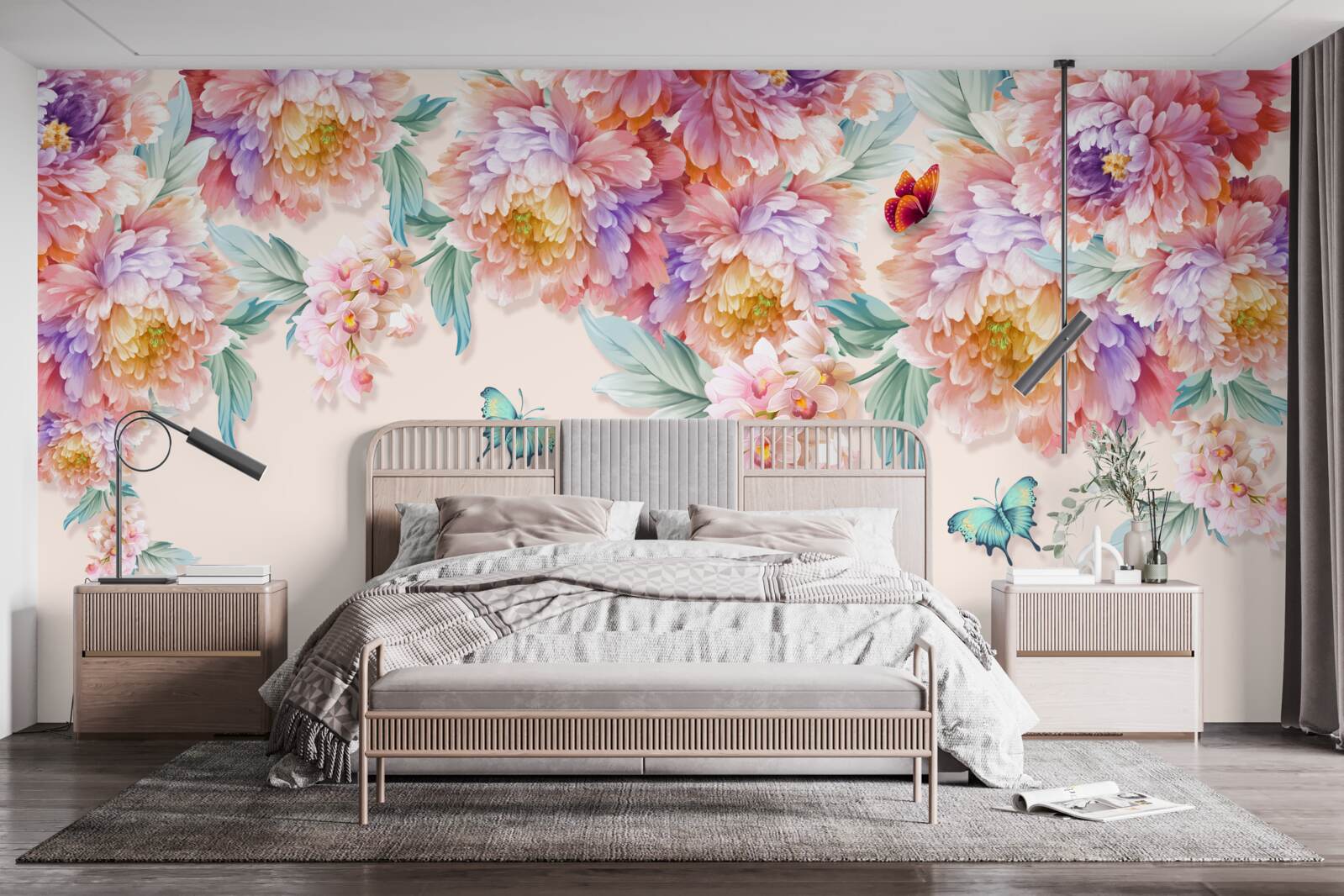 Фотошпалери весняні квіти всіяні метеликами