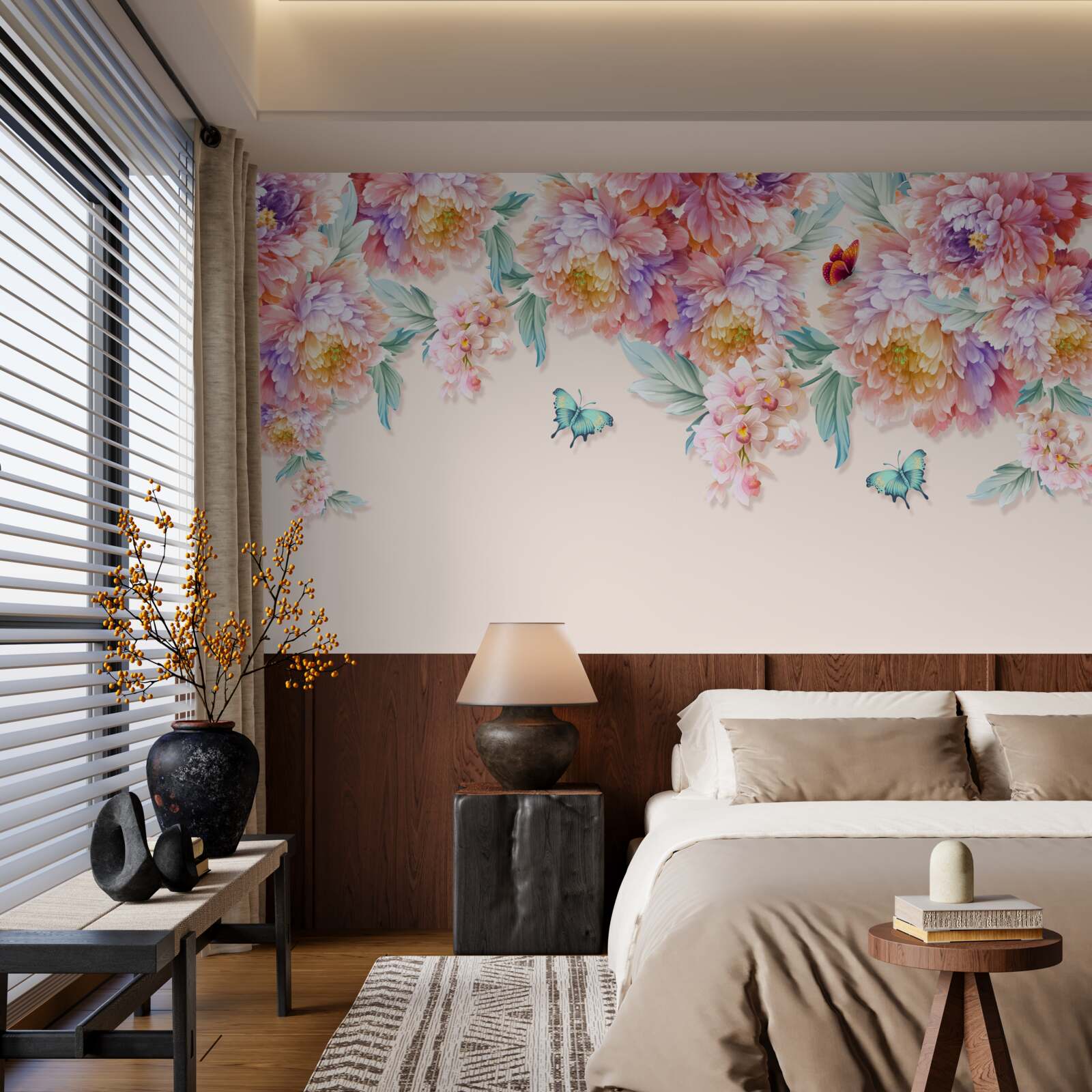 Фотошпалери весняні квіти всіяні метеликами