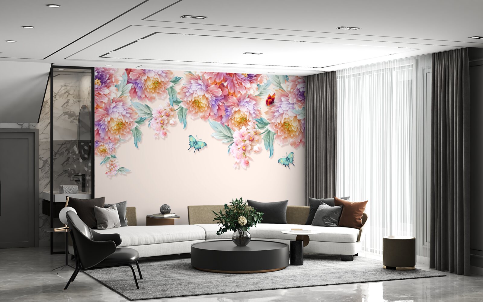 Фотошпалери весняні квіти всіяні метеликами