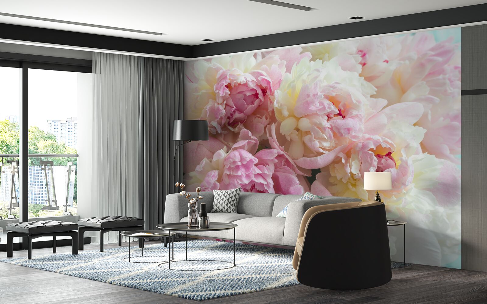 Фотошпалери ніжні півонії в рожевих відтінках