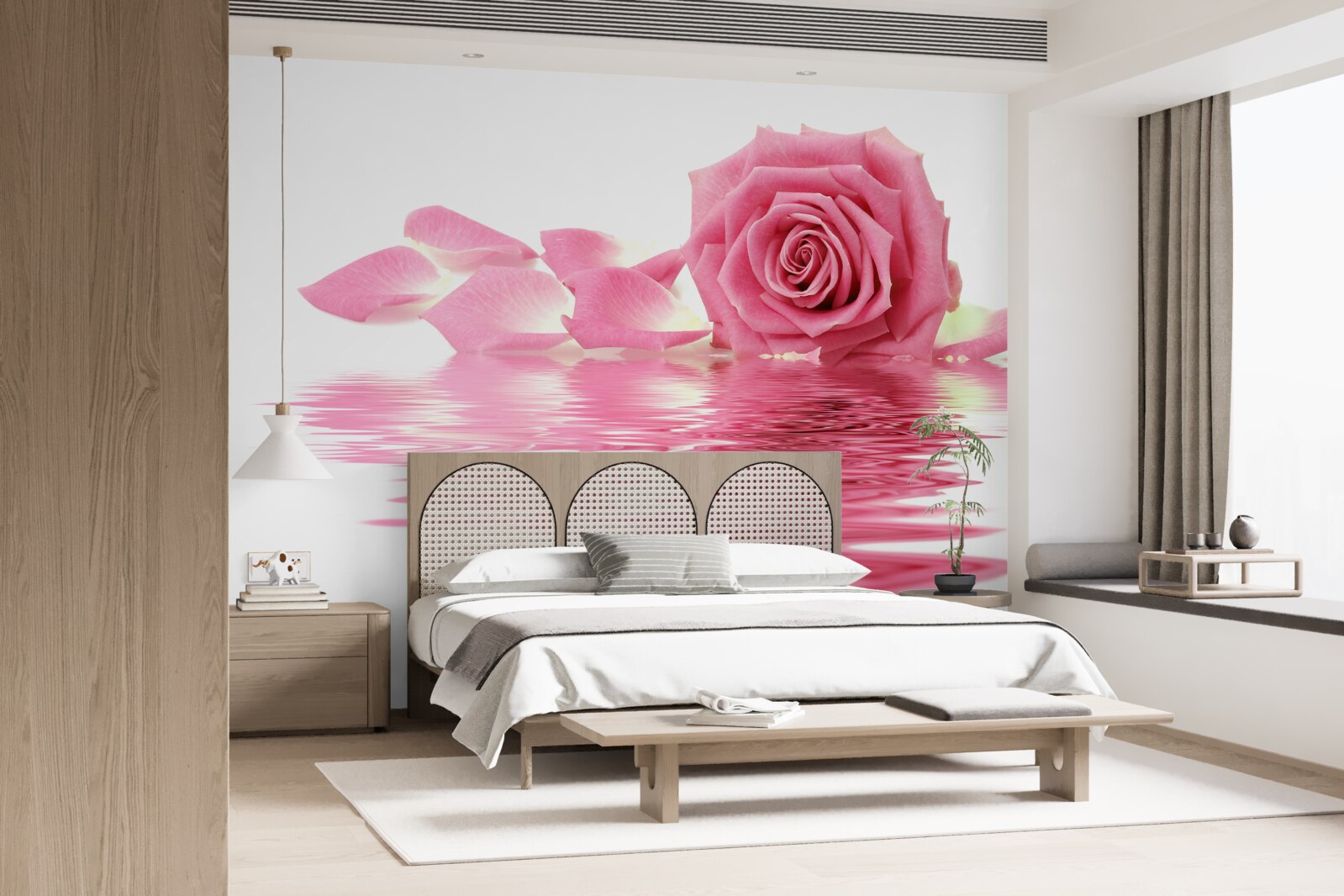 Фотошпалери відображення рожевої троянди у воді