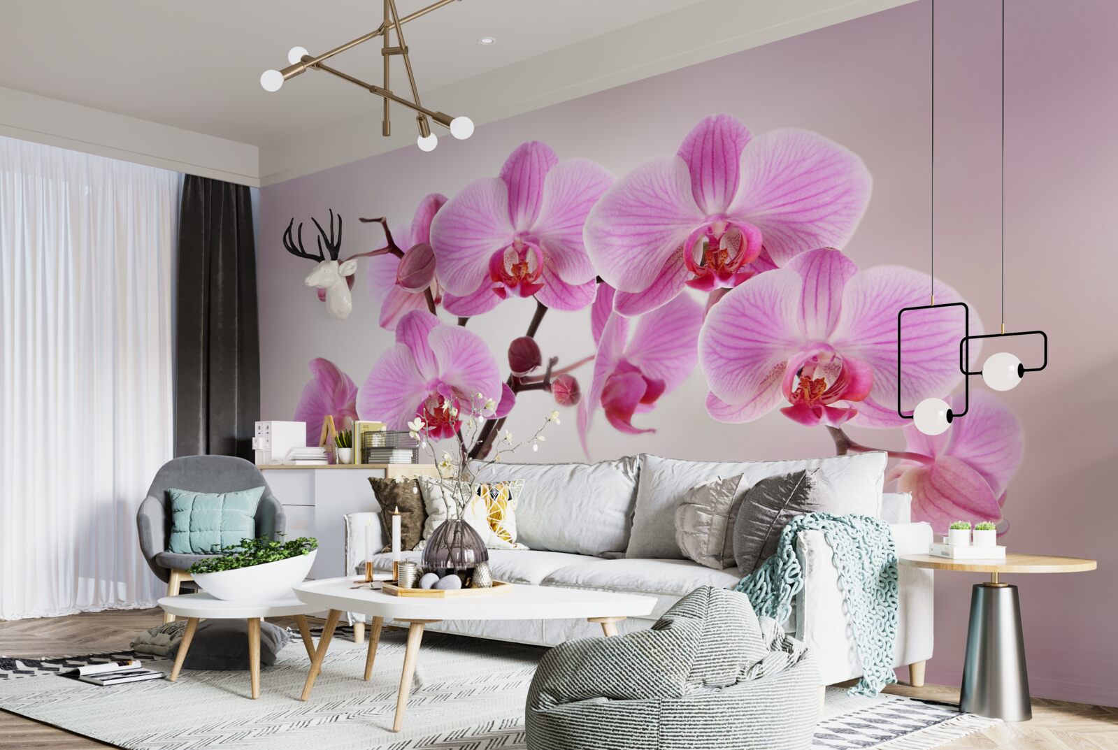 Фотошпалери над водою звисають гілки бузкової орхідеї