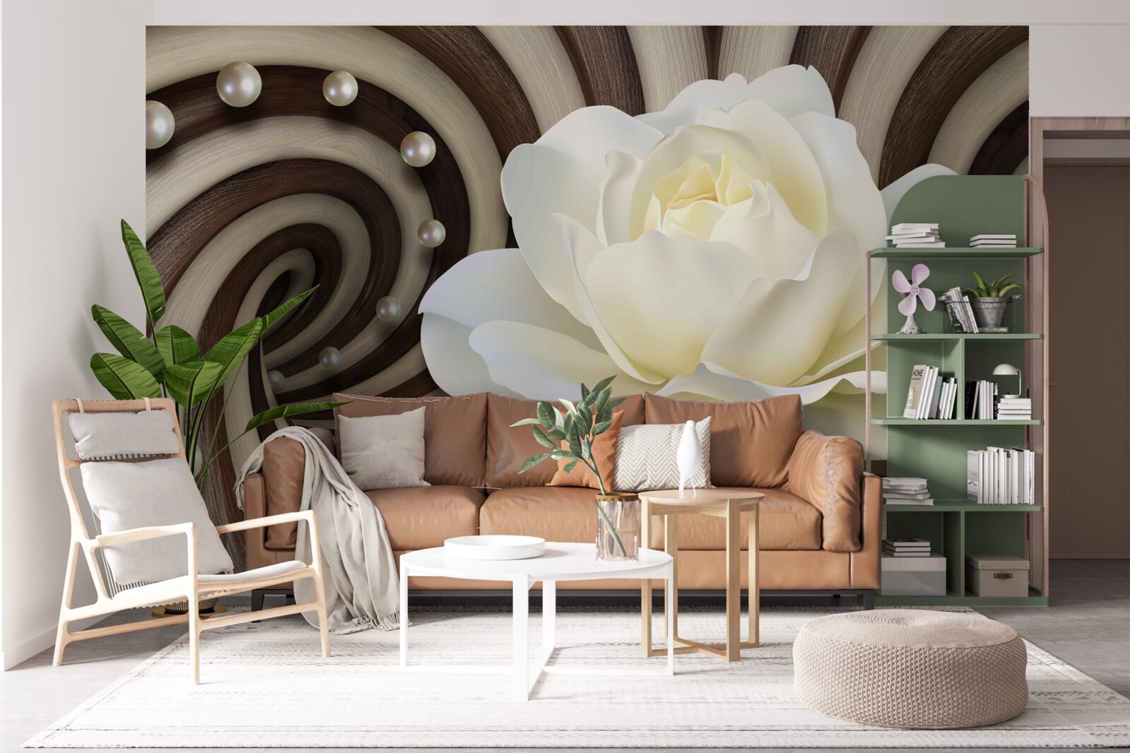 Фотошпалери троянда біла з перловими прикрасами та завитками