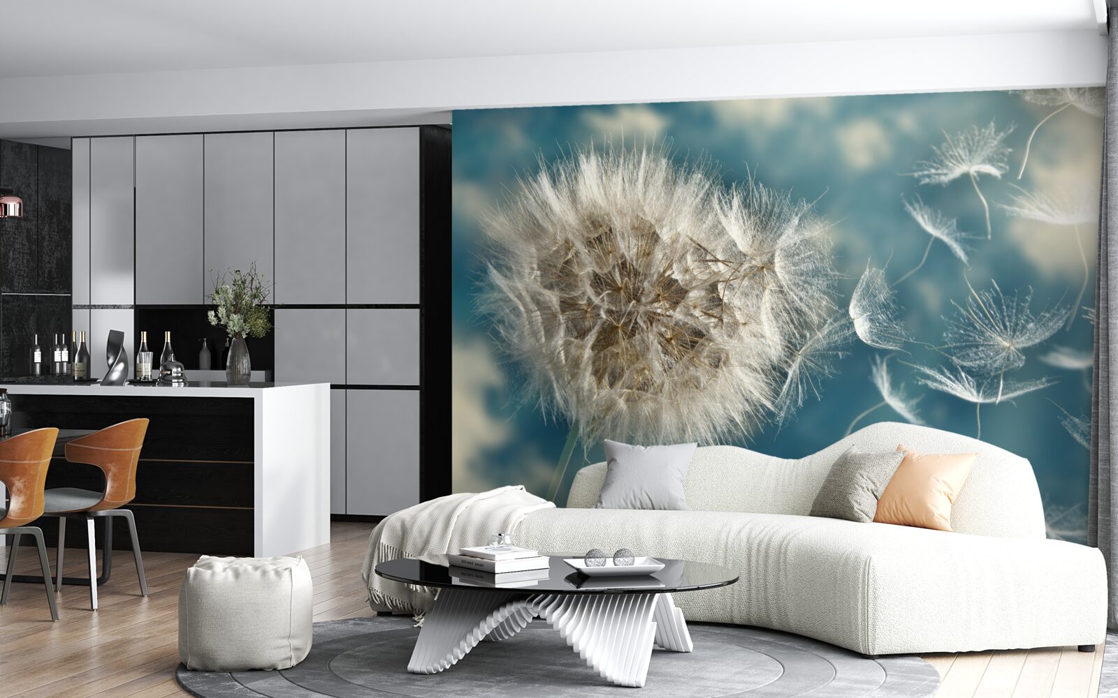 Фотошпалери політ насіння кульбаби, що ширяє в повітрі