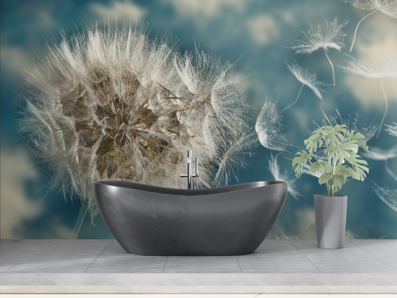 Фотошпалери політ насіння кульбаби, що ширяє в повітрі