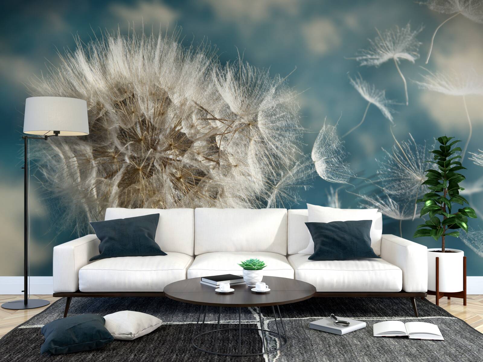 Фотошпалери політ насіння кульбаби, що ширяє в повітрі