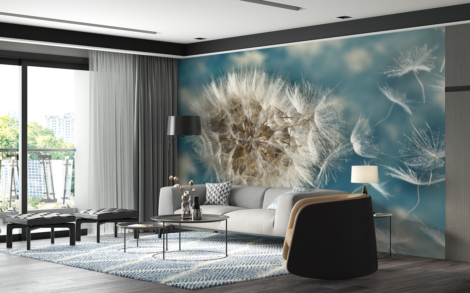 Фотошпалери політ насіння кульбаби, що ширяє в повітрі