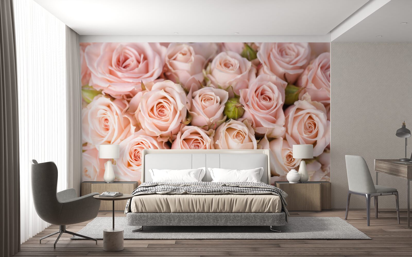 Фотошпалери ніжно-рожеві бутони троянд