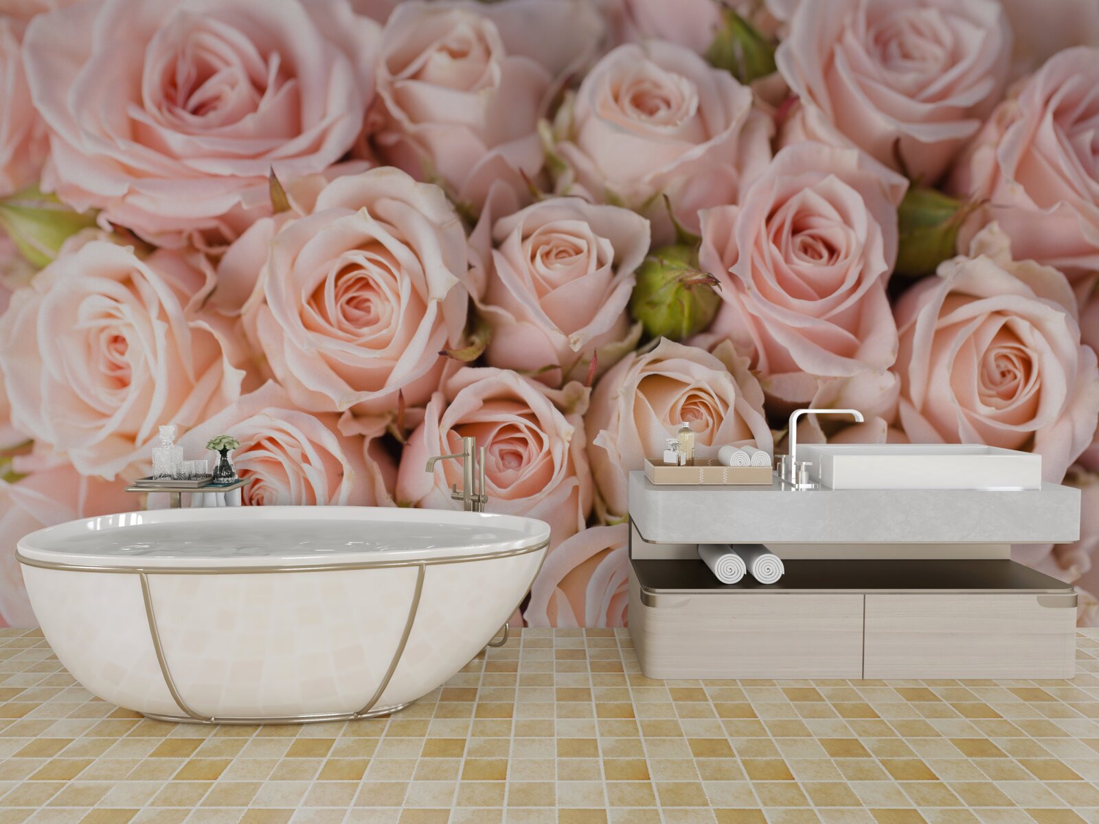 Фотошпалери ніжно-рожеві бутони троянд