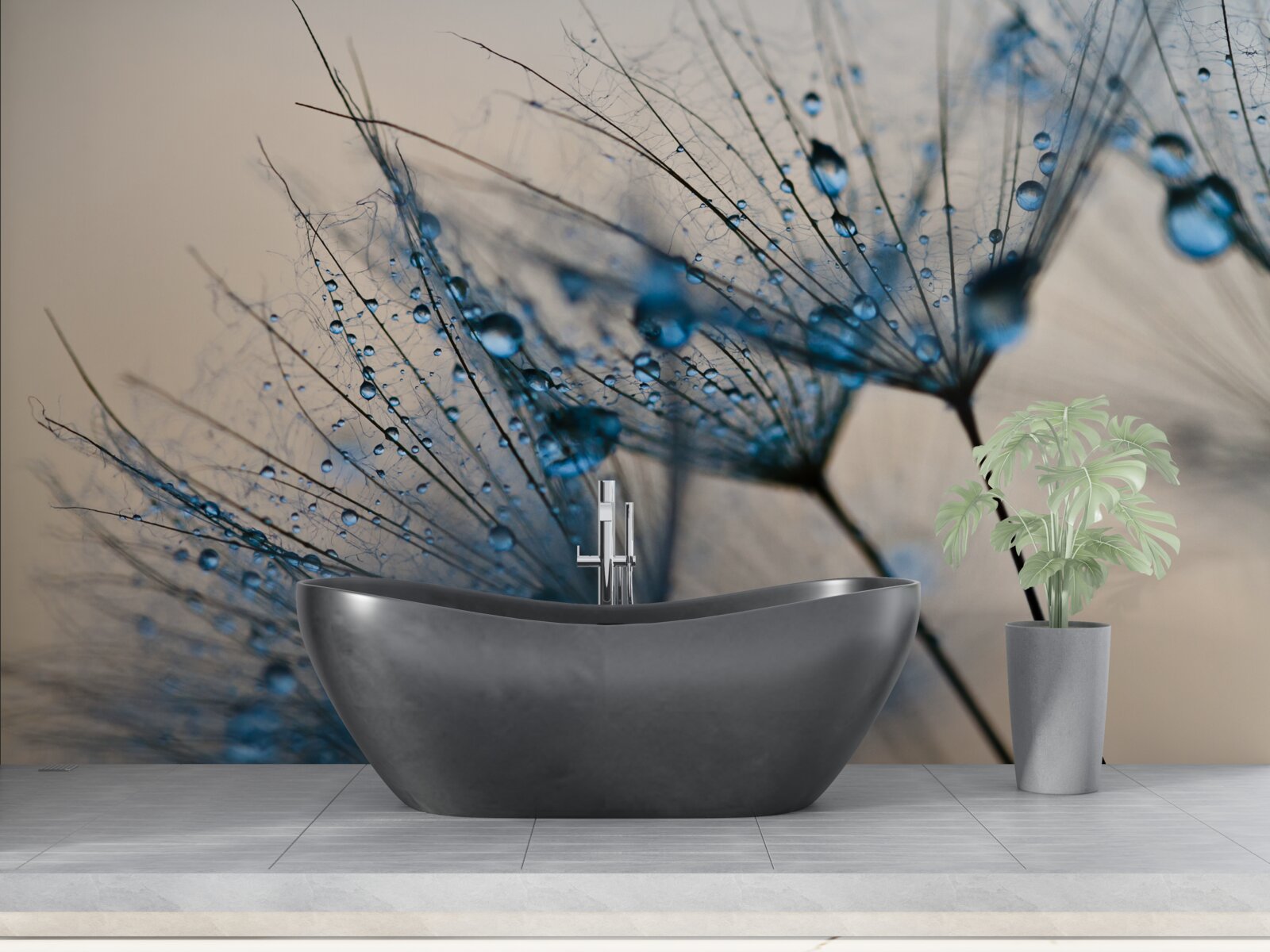 Фотошпалери ранкова роса на повітряних кульбабах