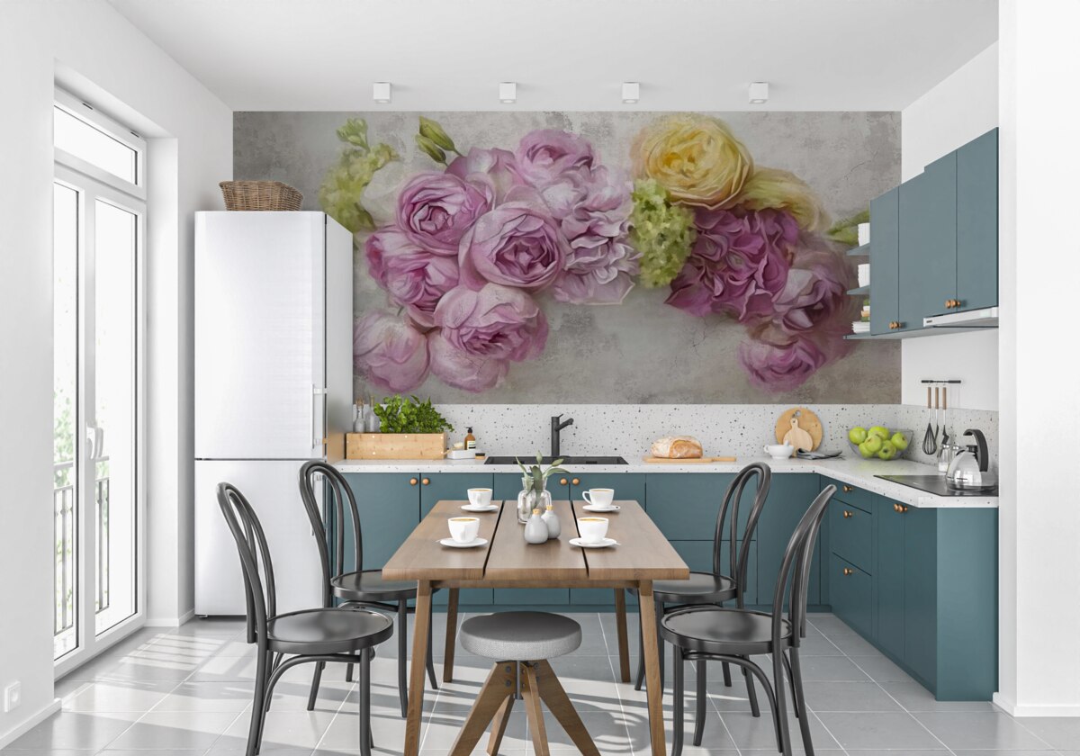 Фотошпалери композиція з фіолетовими півоніями