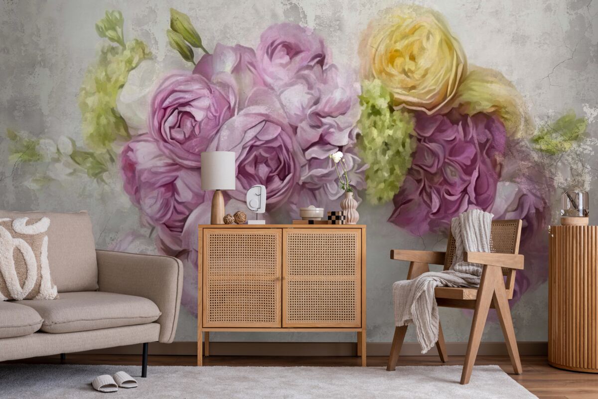 Фотошпалери композиція з фіолетовими півоніями