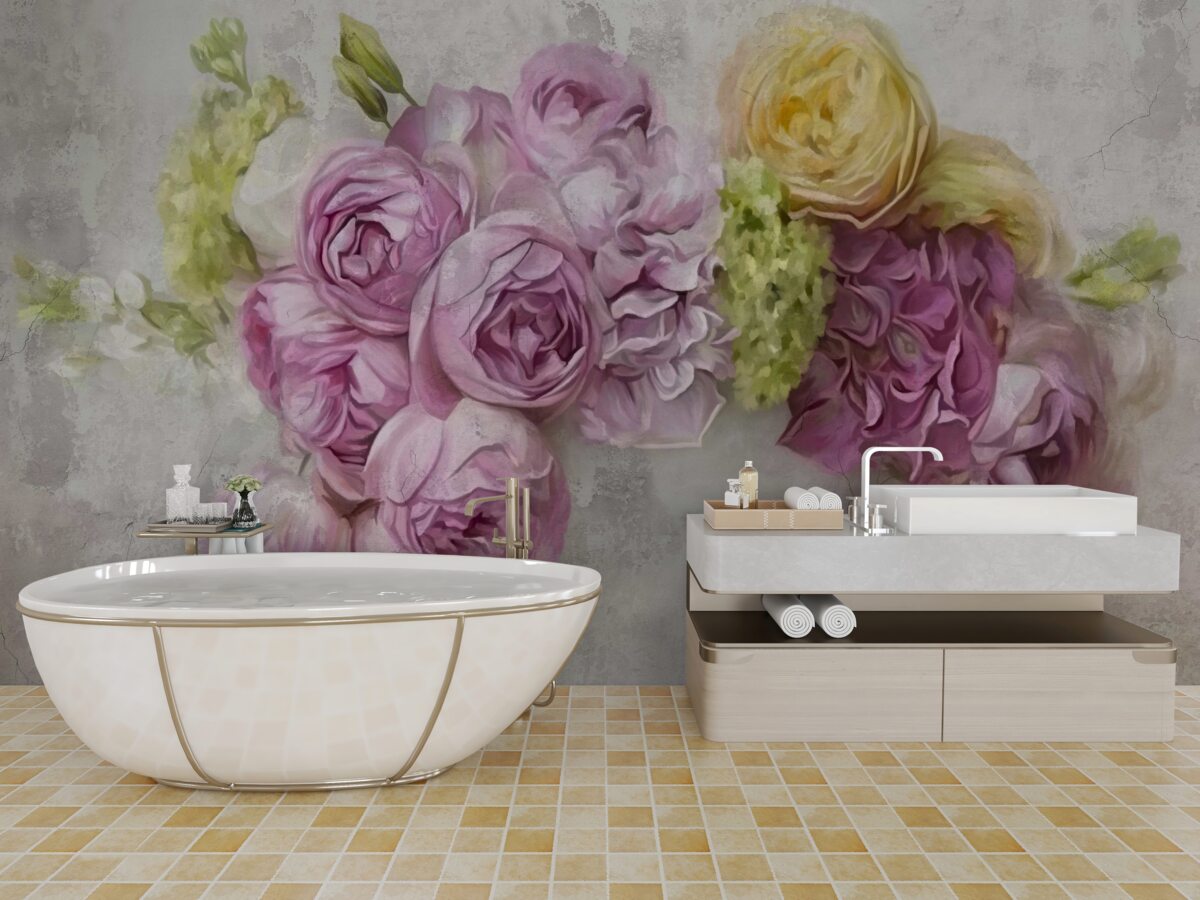 Фотошпалери композиція з фіолетовими півоніями