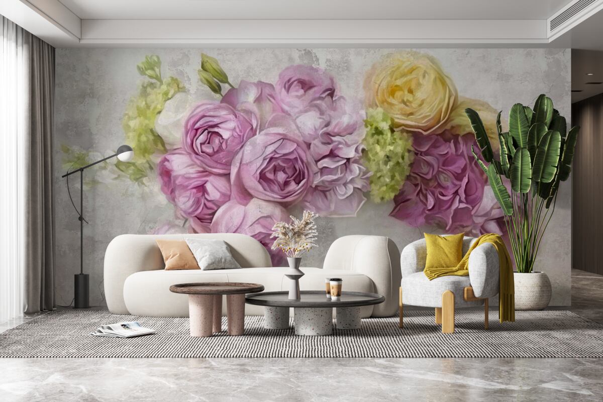Фотошпалери композиція з фіолетовими півоніями