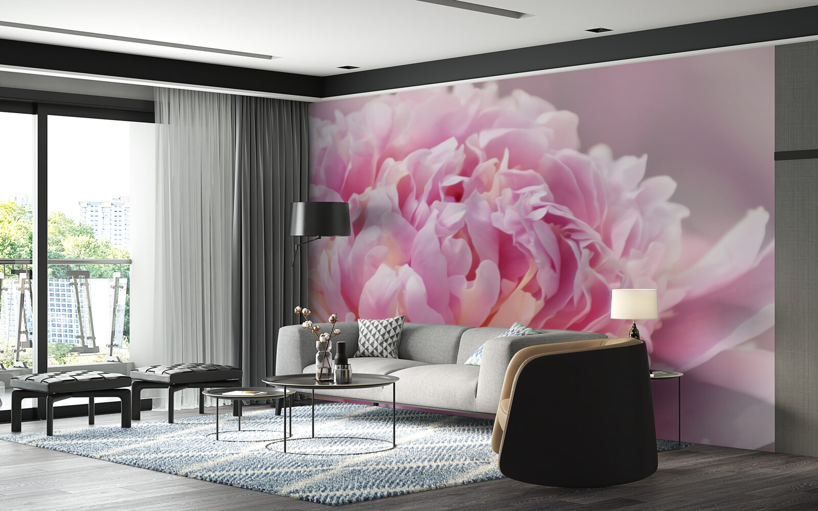 Фотошпалери крупним планом квітуча півонія молочного кольору