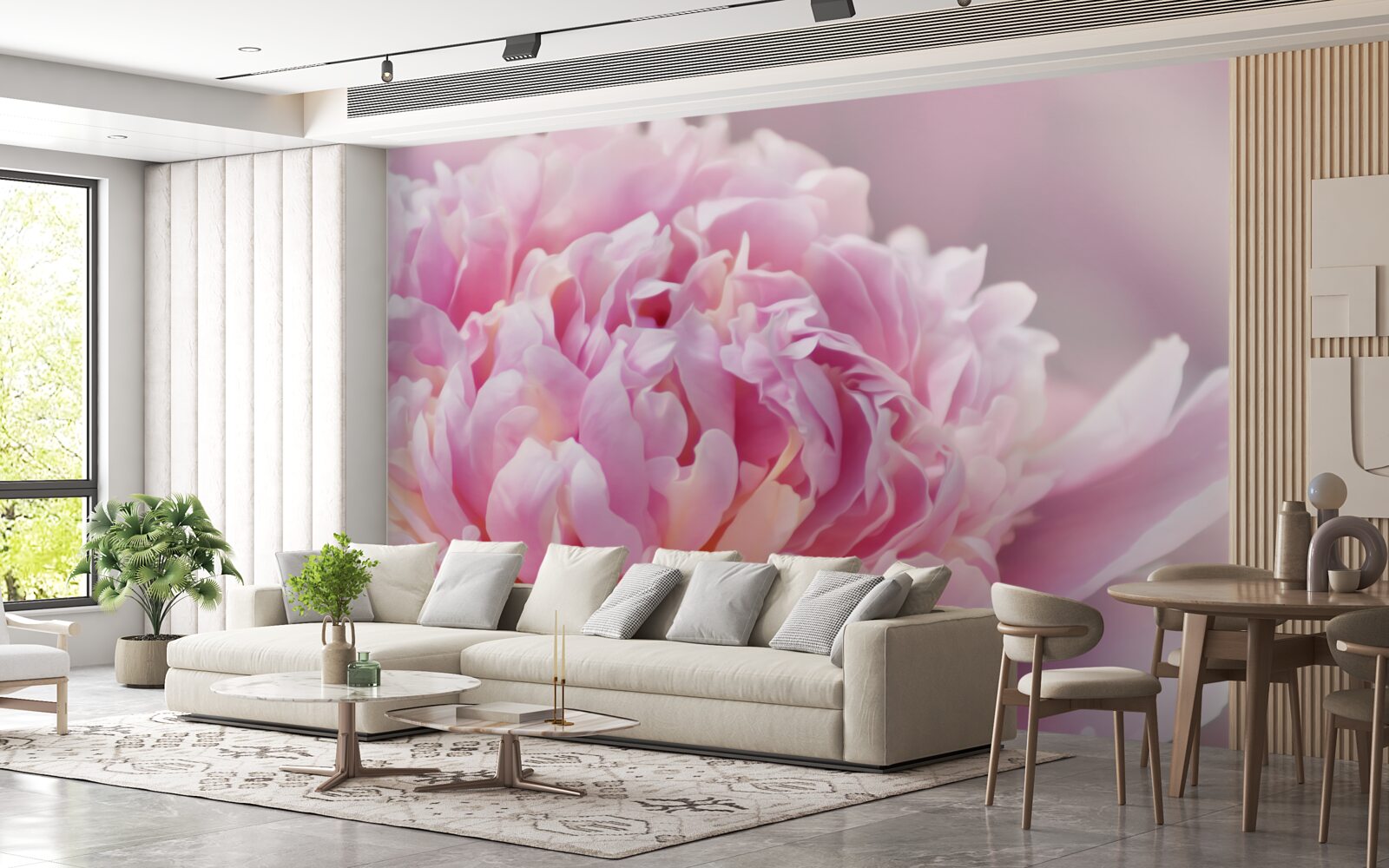 Фотошпалери крупним планом квітуча півонія молочного кольору