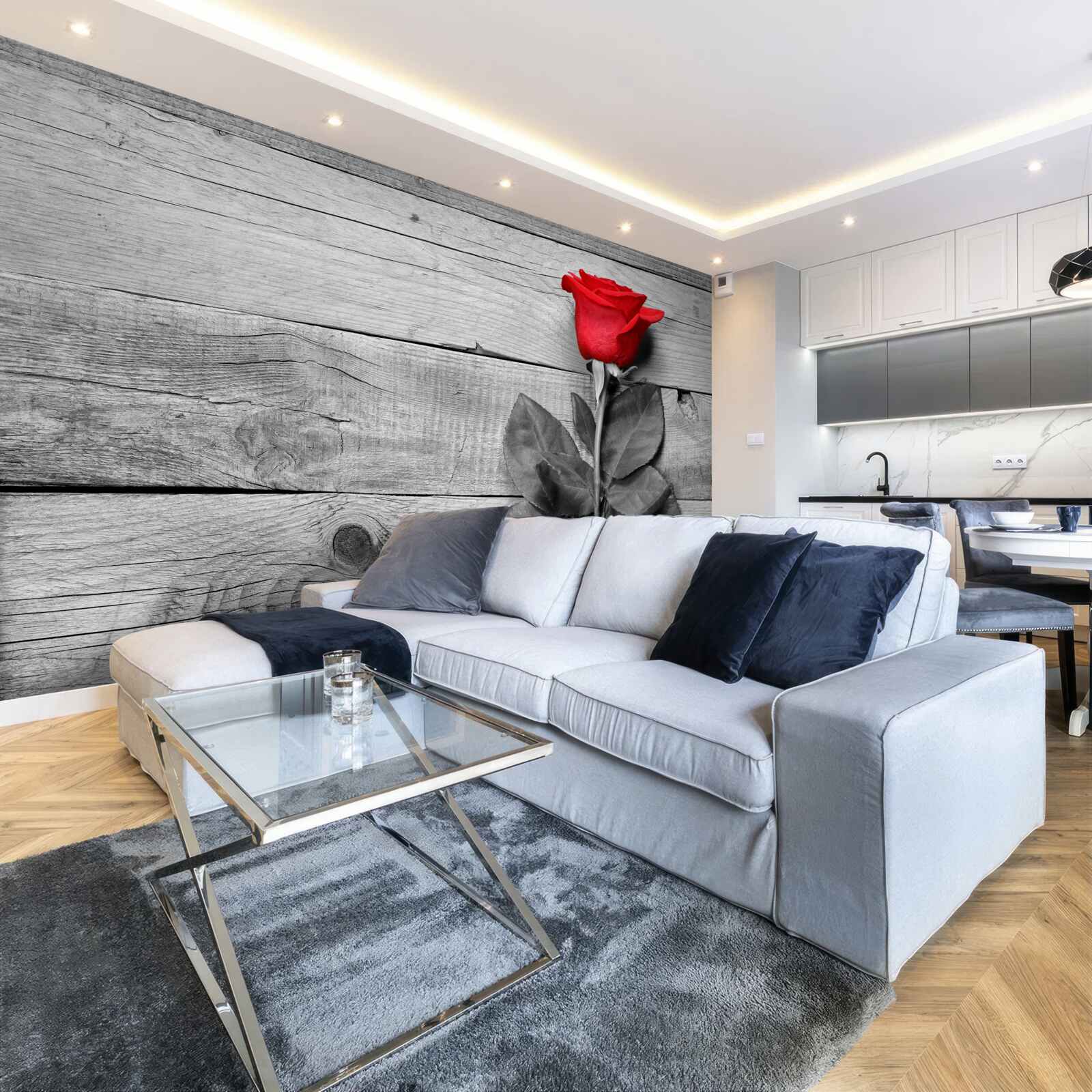 Фотошпалери букет в червоному кольорі на тлі відтінків чорного і білого