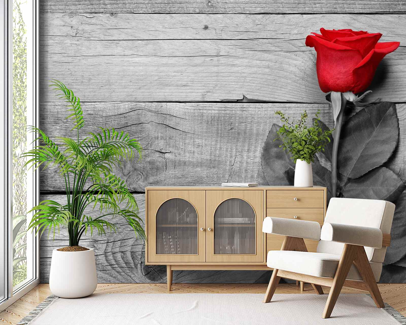 Фотошпалери букет в червоному кольорі на тлі відтінків чорного і білого